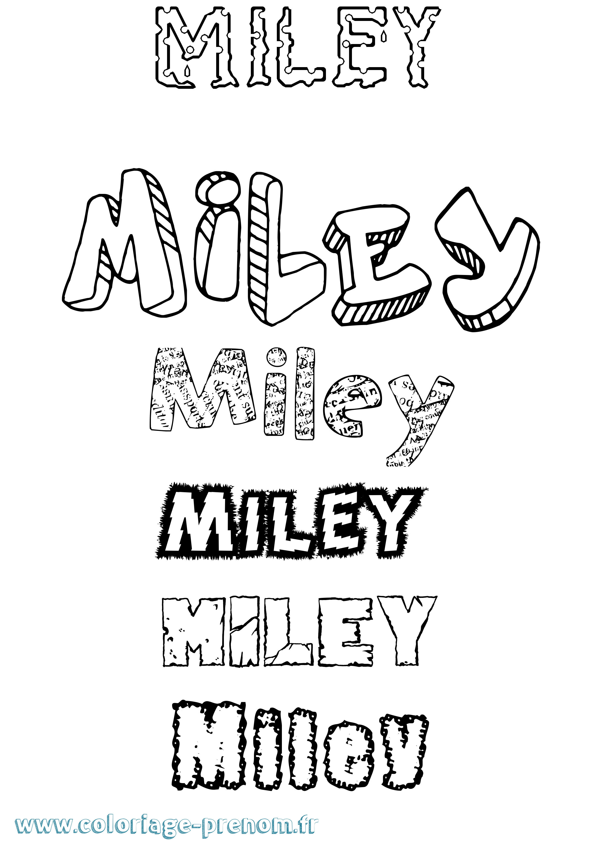 Coloriage prénom Miley Destructuré