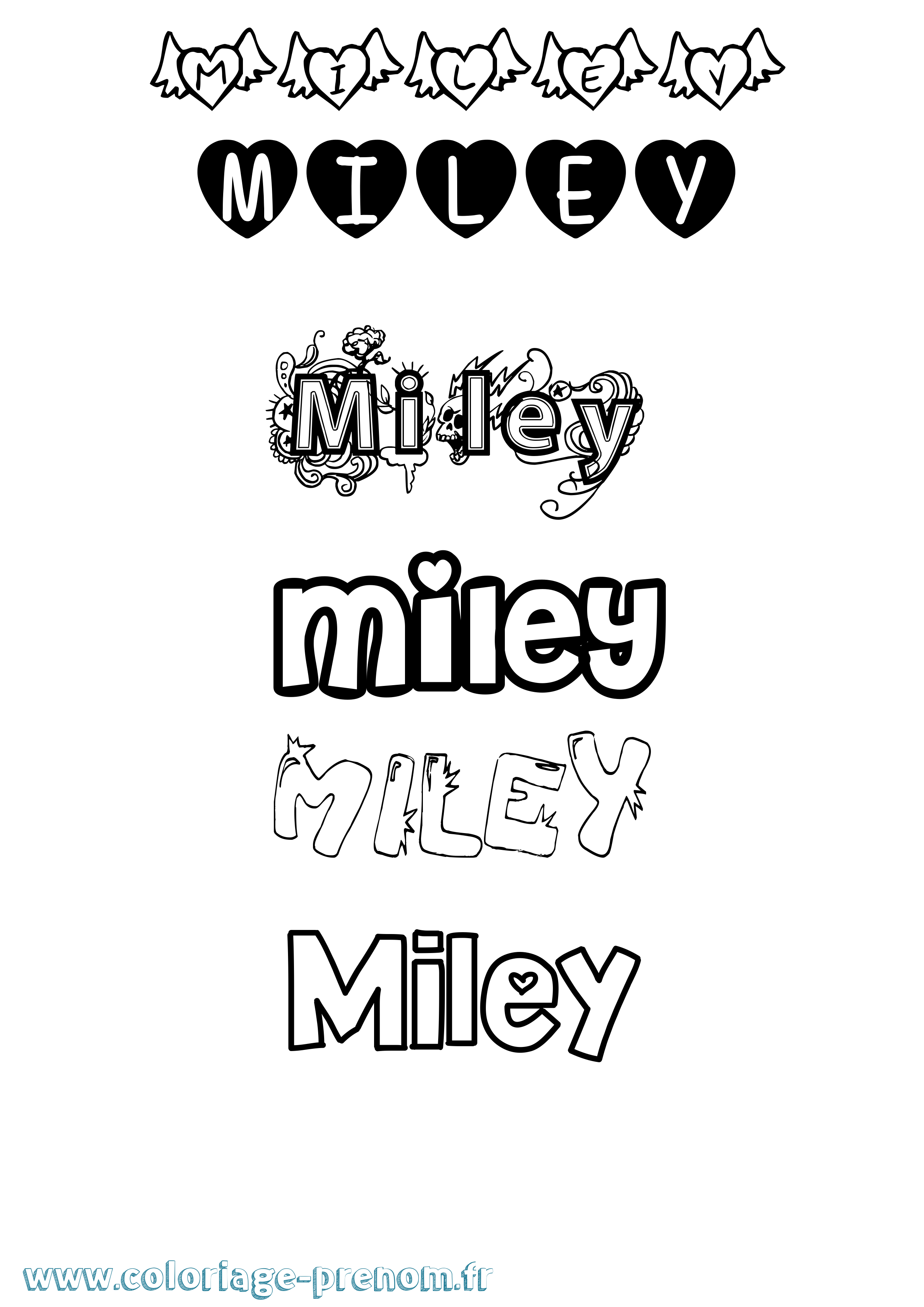 Coloriage prénom Miley Girly