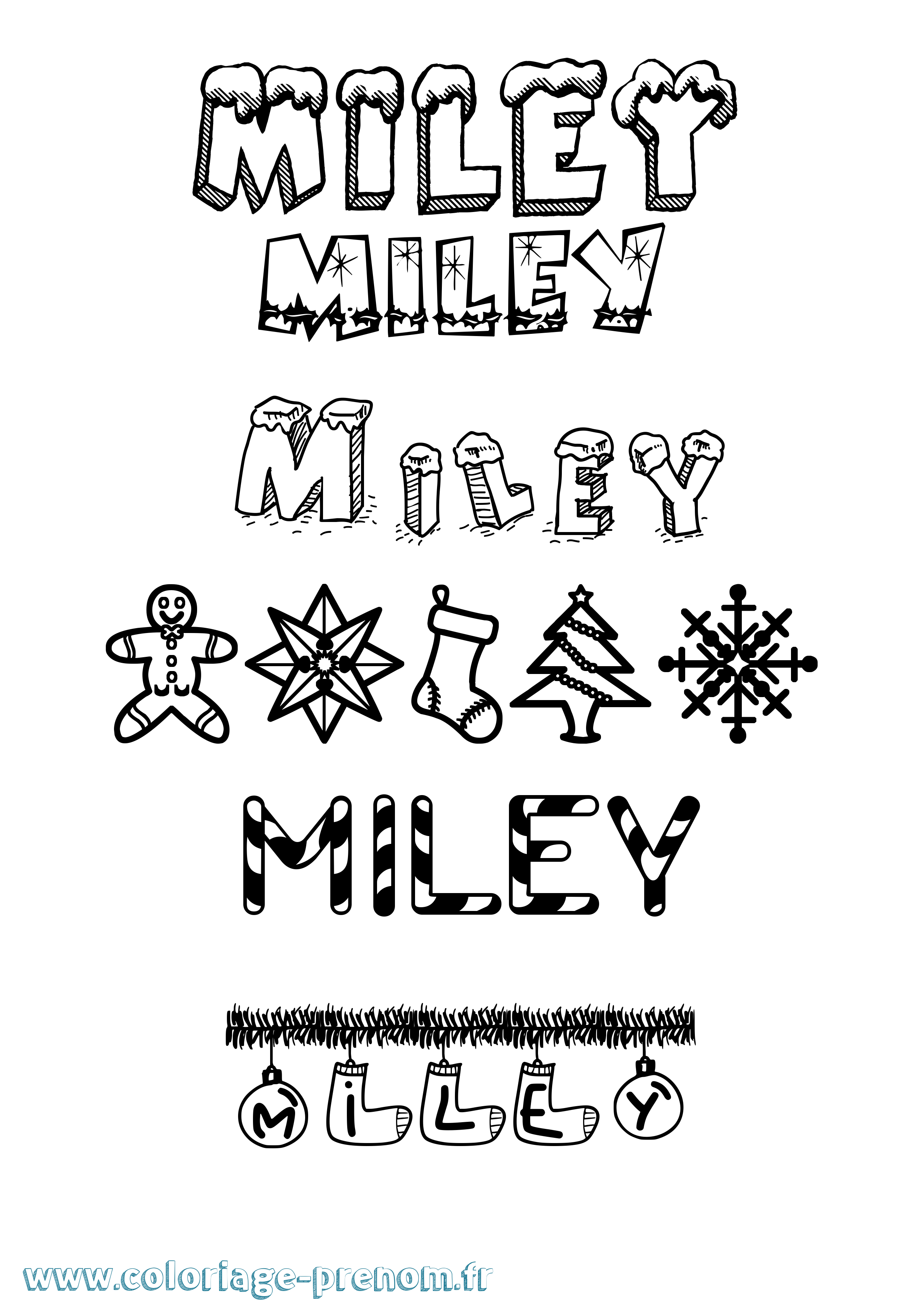 Coloriage prénom Miley Noël