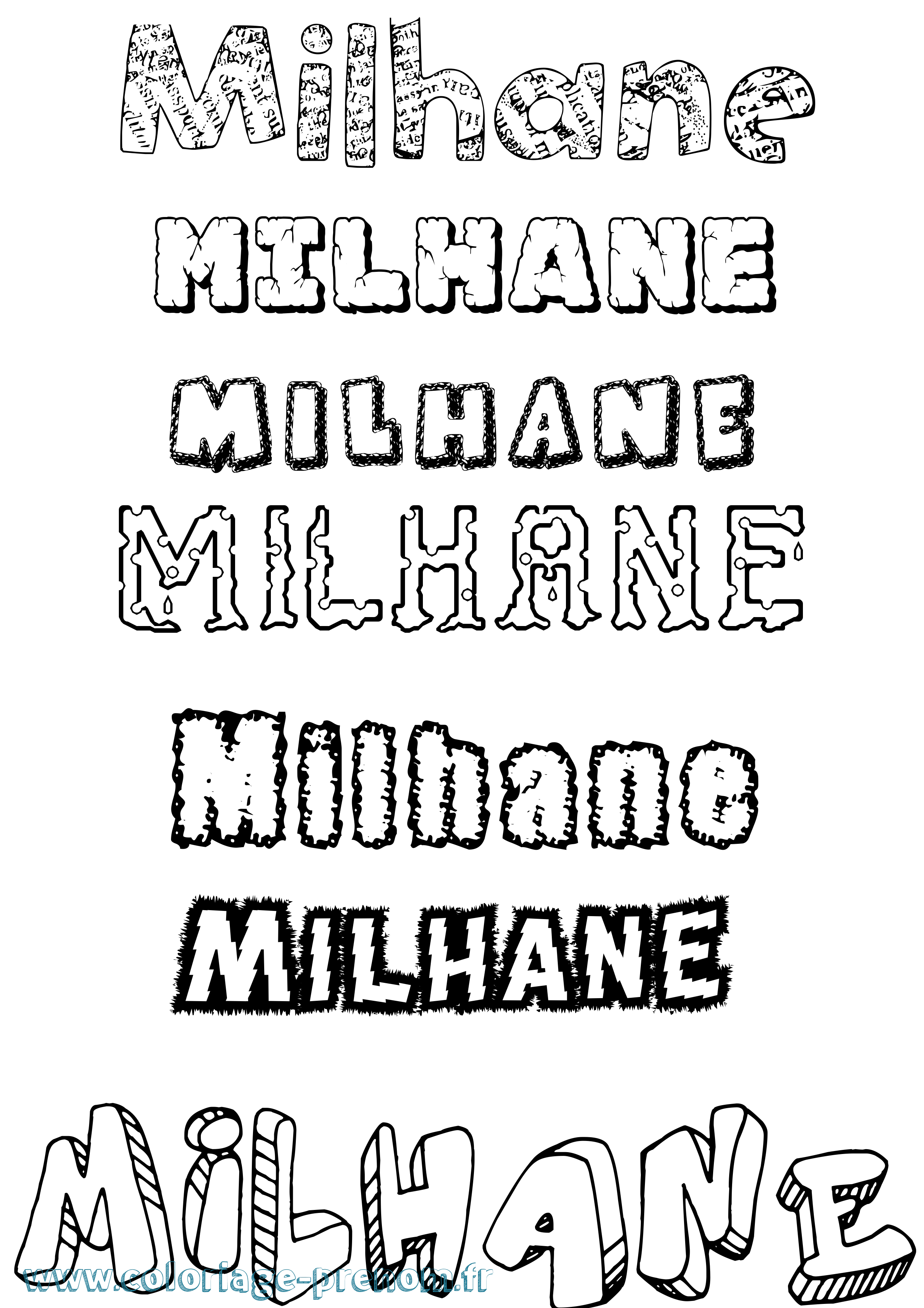 Coloriage prénom Milhane Destructuré