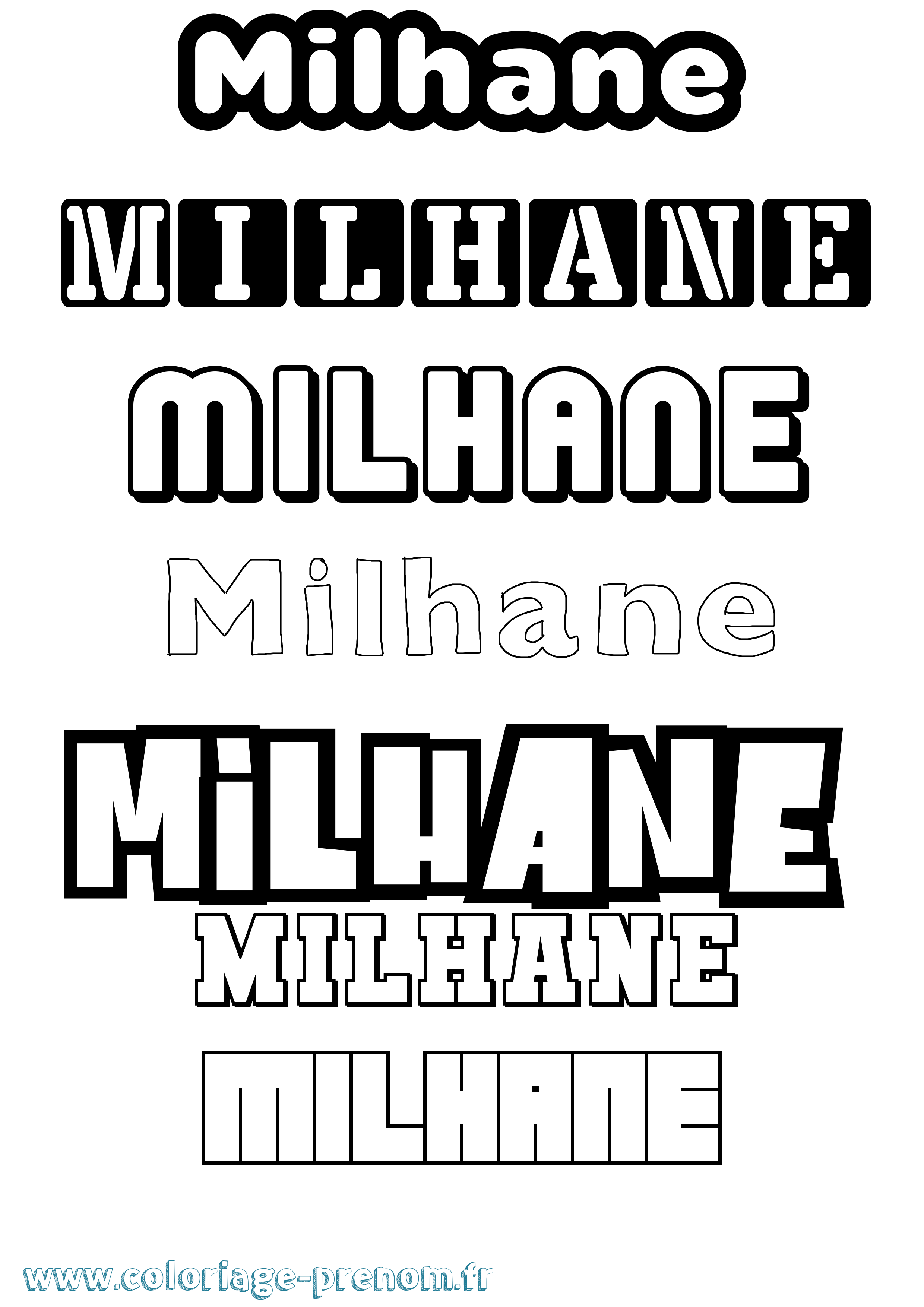 Coloriage prénom Milhane Simple