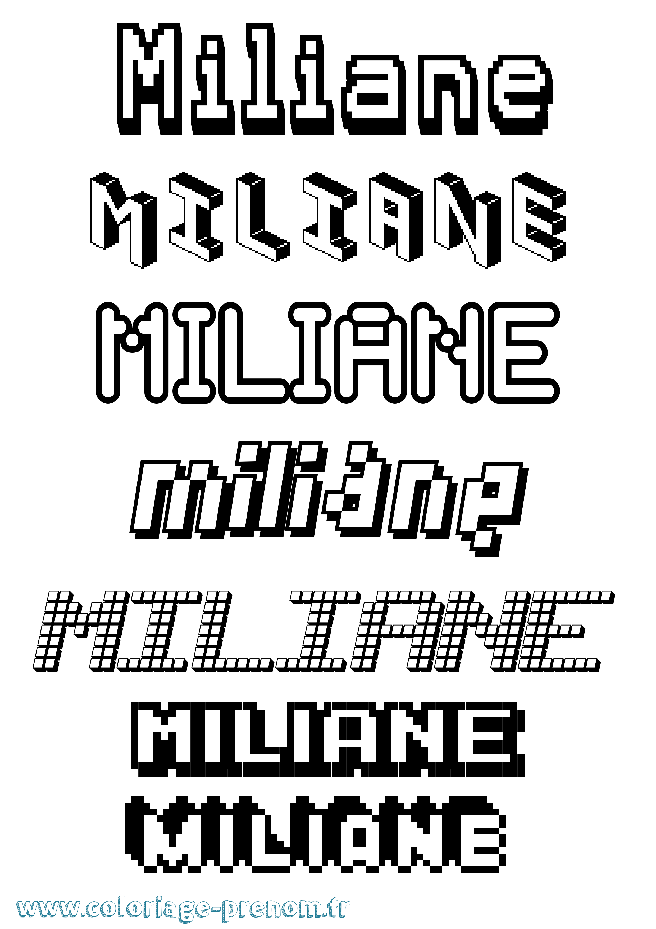 Coloriage prénom Miliane Pixel