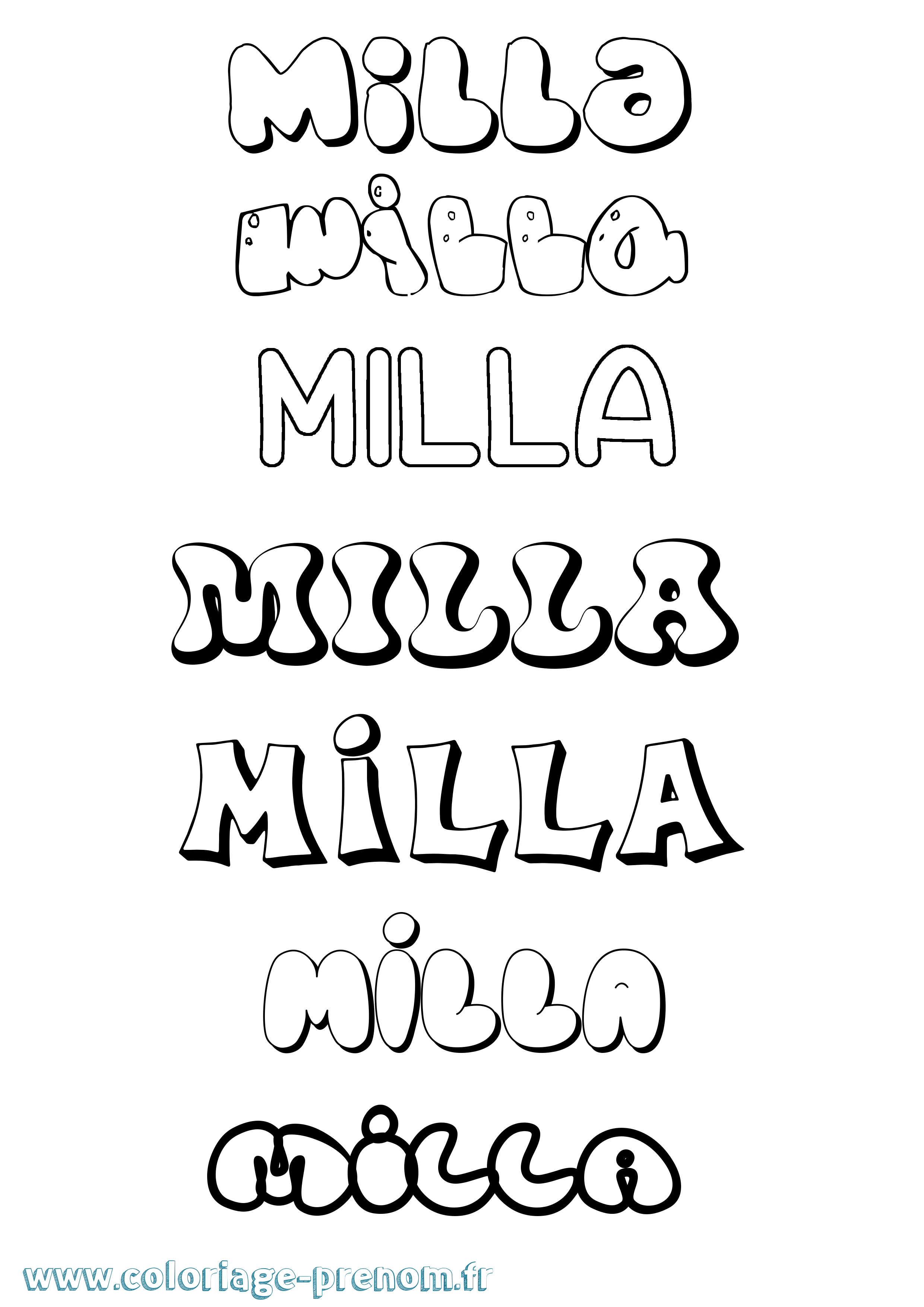 Coloriage Milla Bubble Coloriage prénom Milla Bubble
