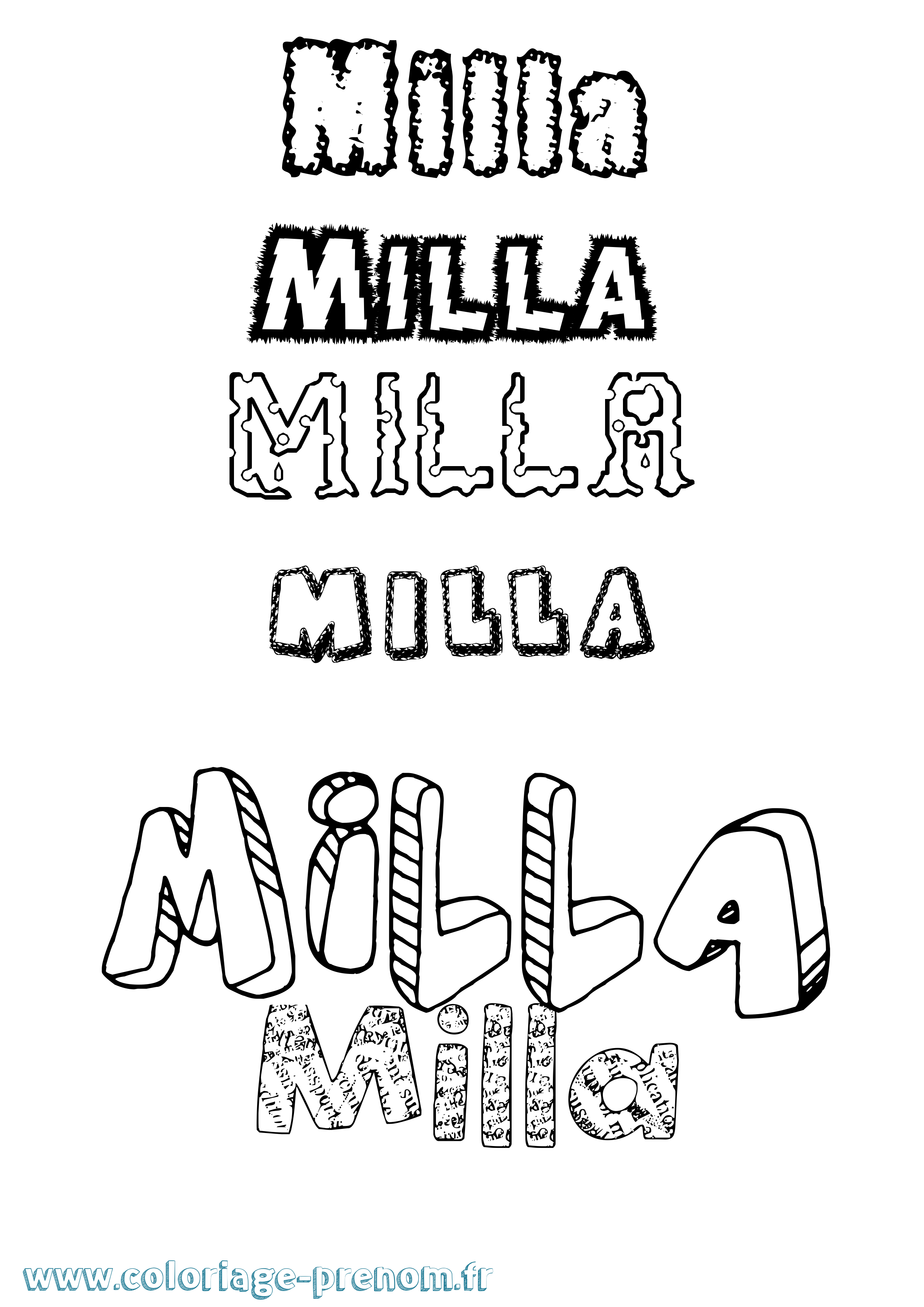 Coloriage Milla Destructuré Coloriage prénom Milla Destructuré