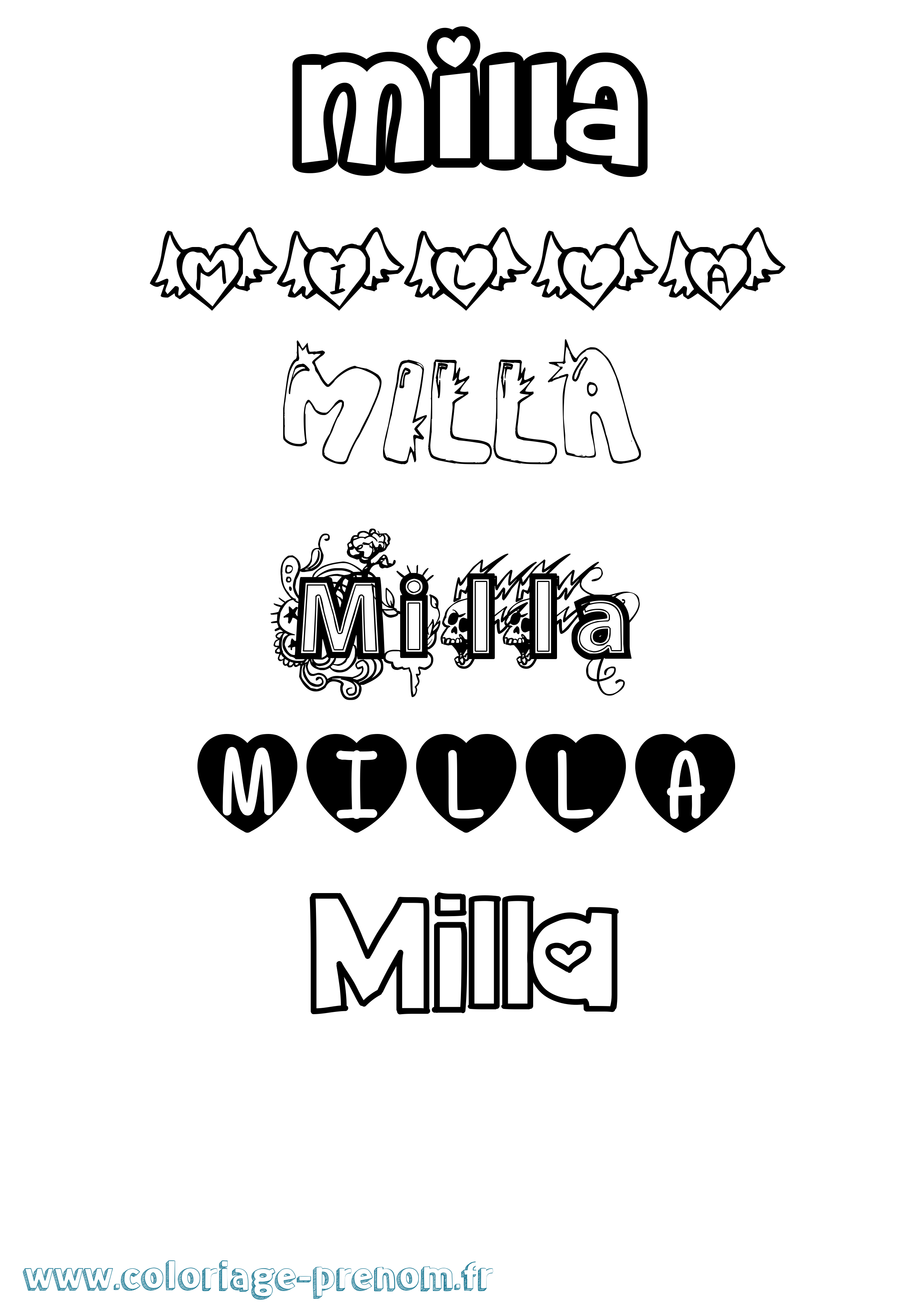 Coloriage Milla Girly Coloriage prénom Milla Girly