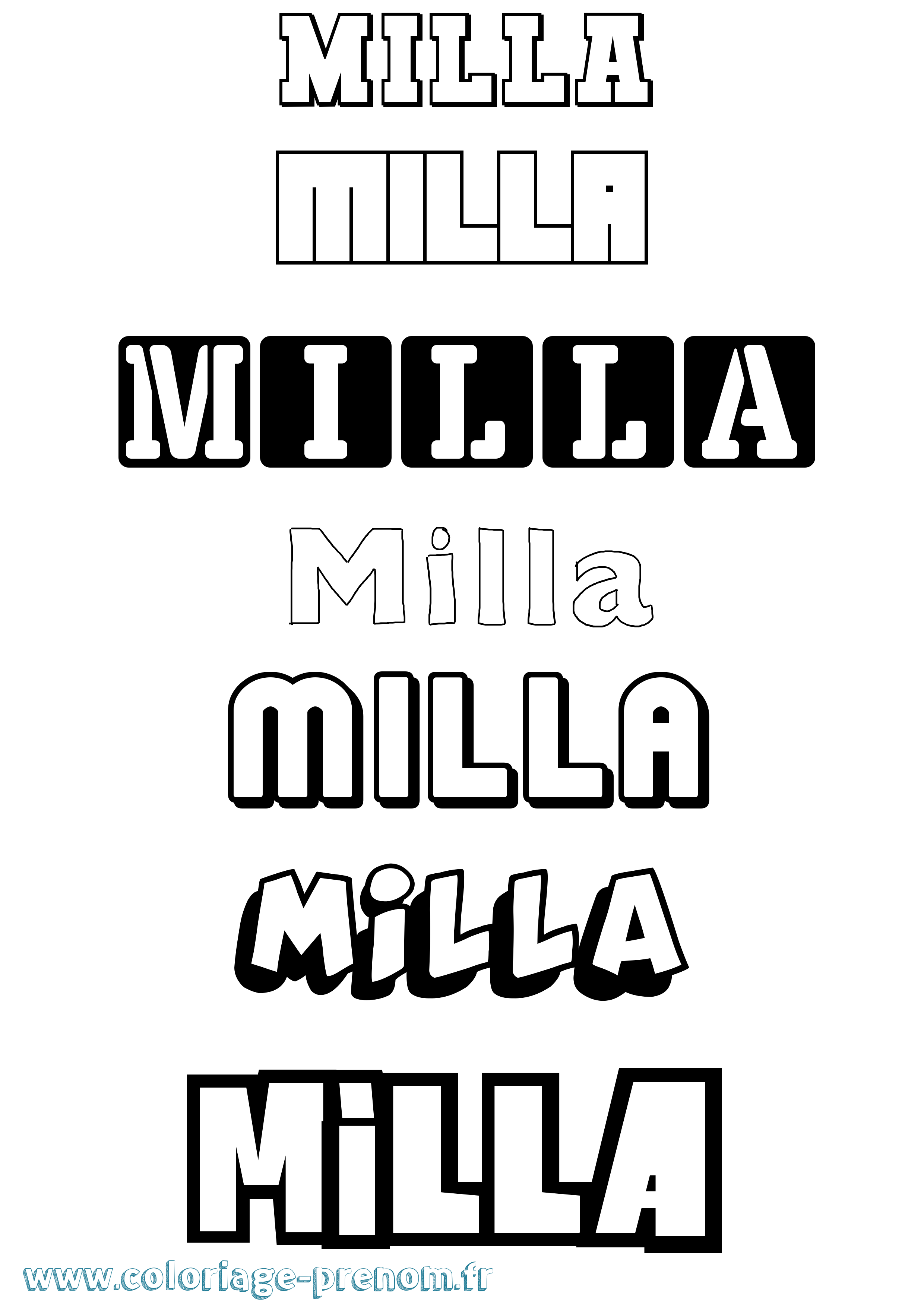 Coloriage prénom Milla Simple