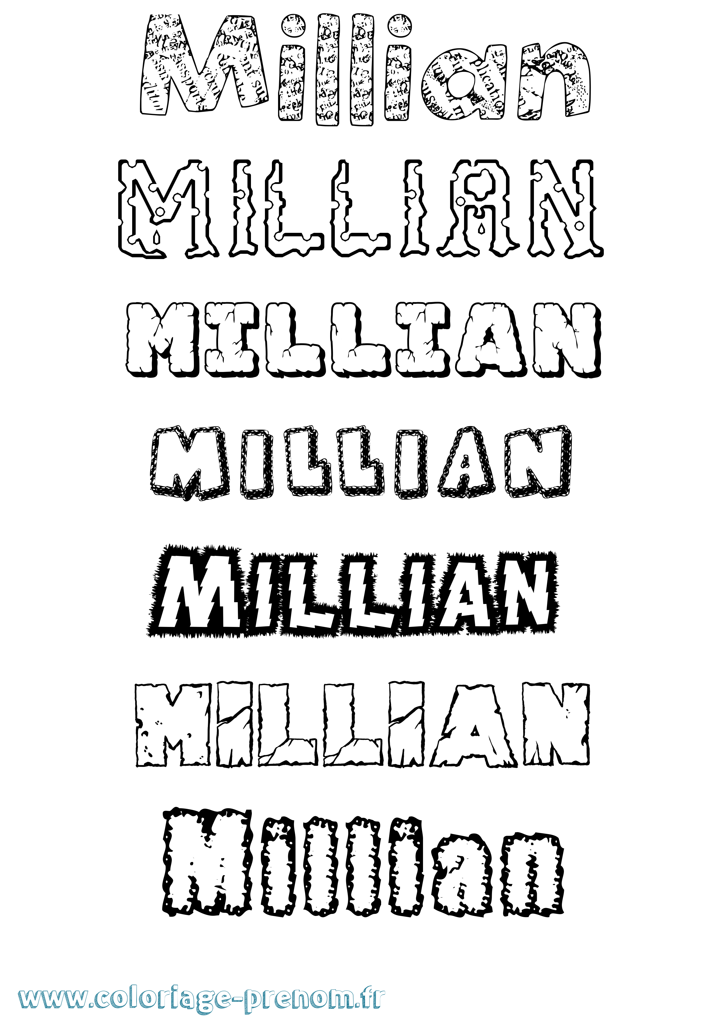 Coloriage prénom Millian Destructuré