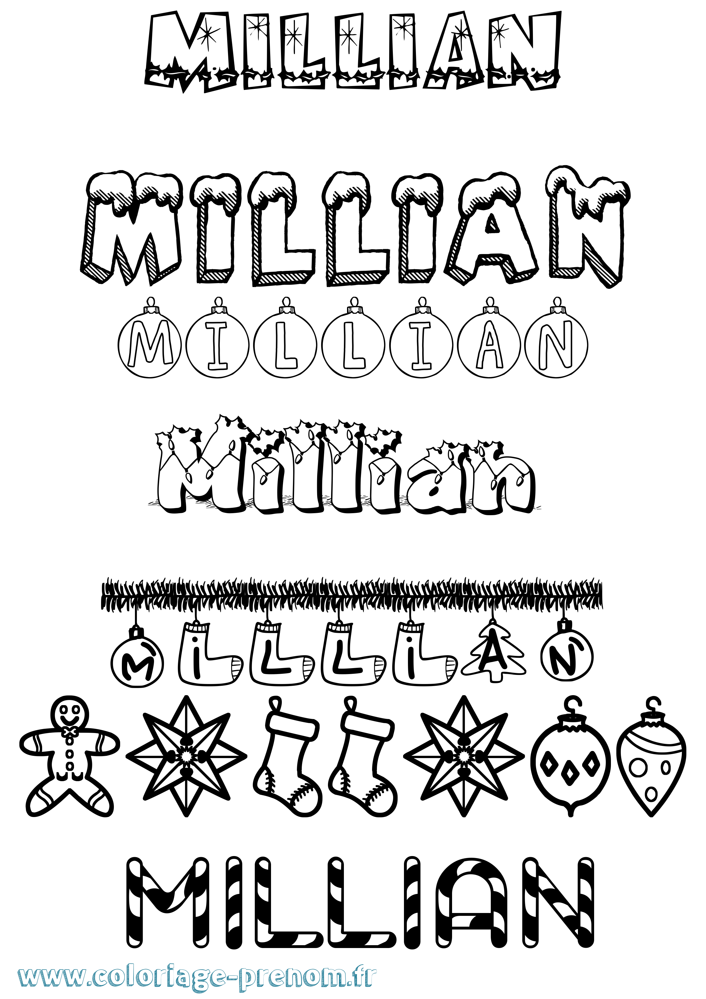 Coloriage prénom Millian Noël