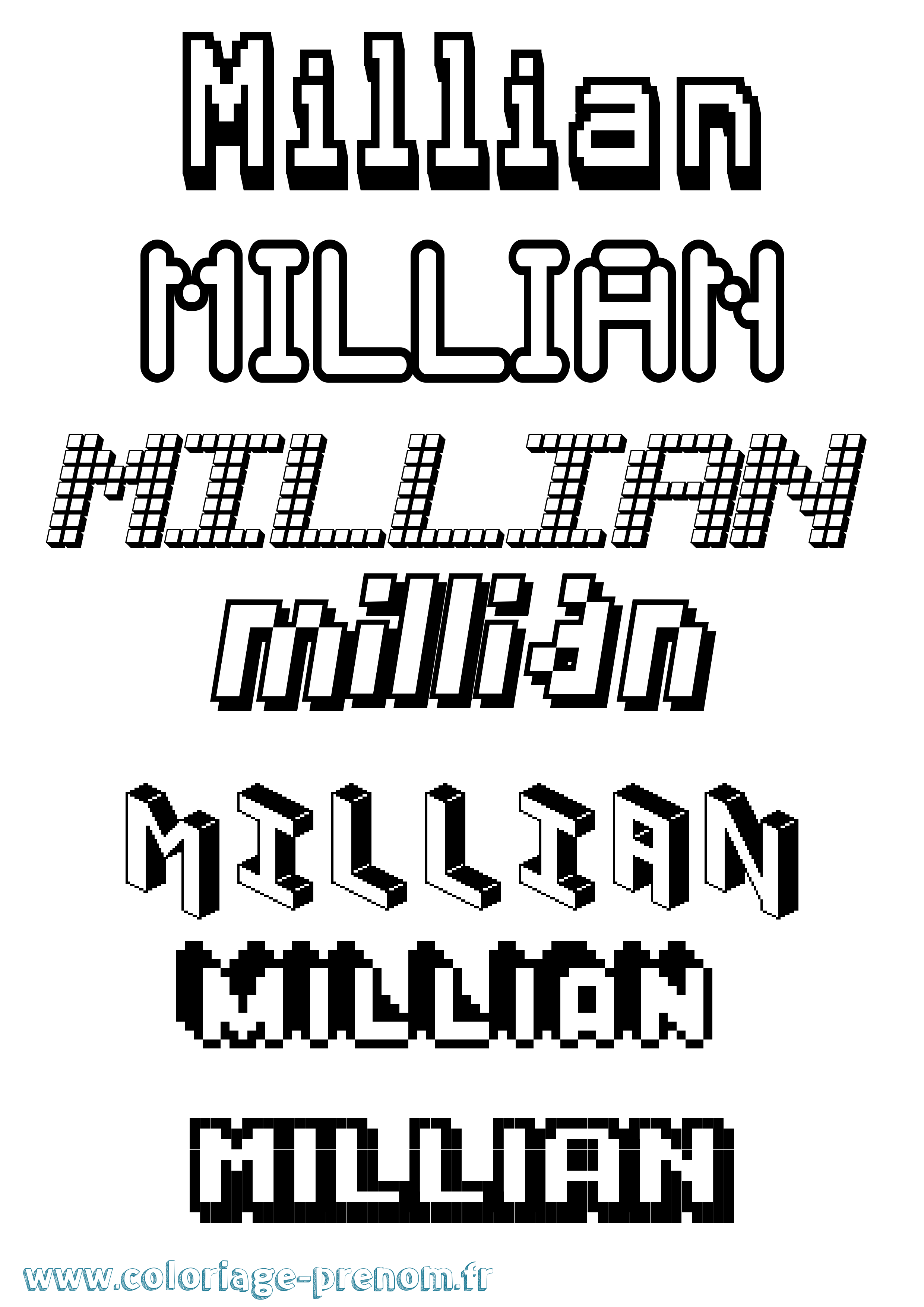 Coloriage prénom Millian Pixel