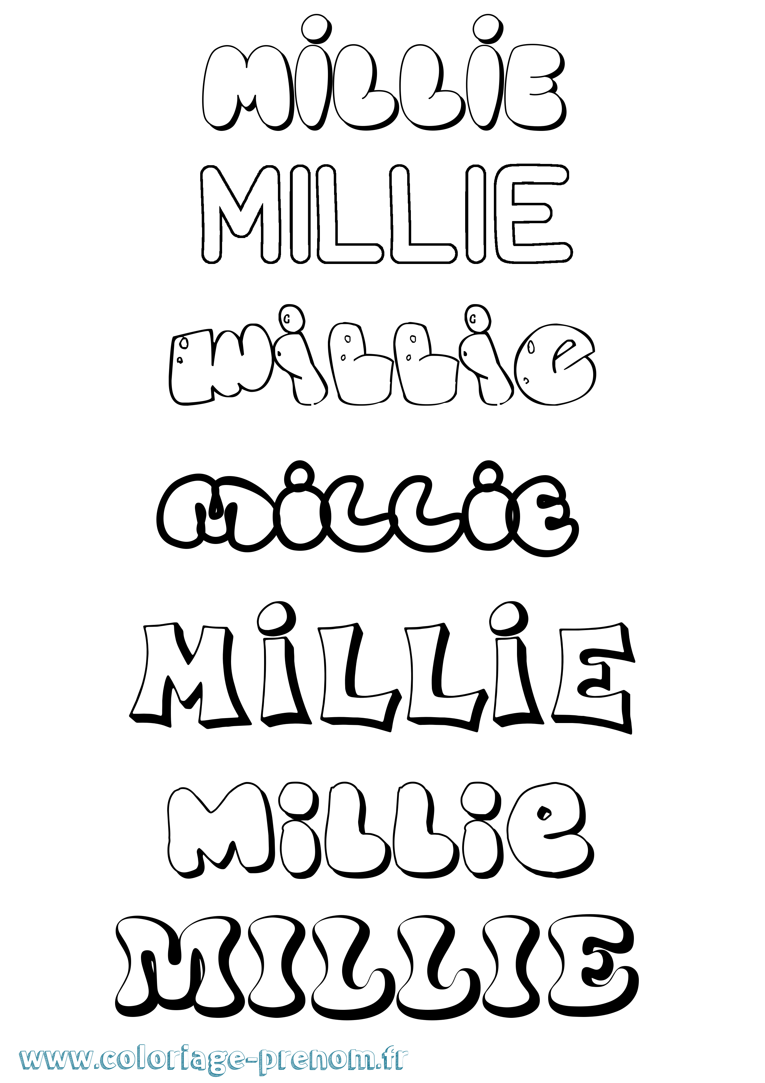 Coloriage prénom Millie Bubble