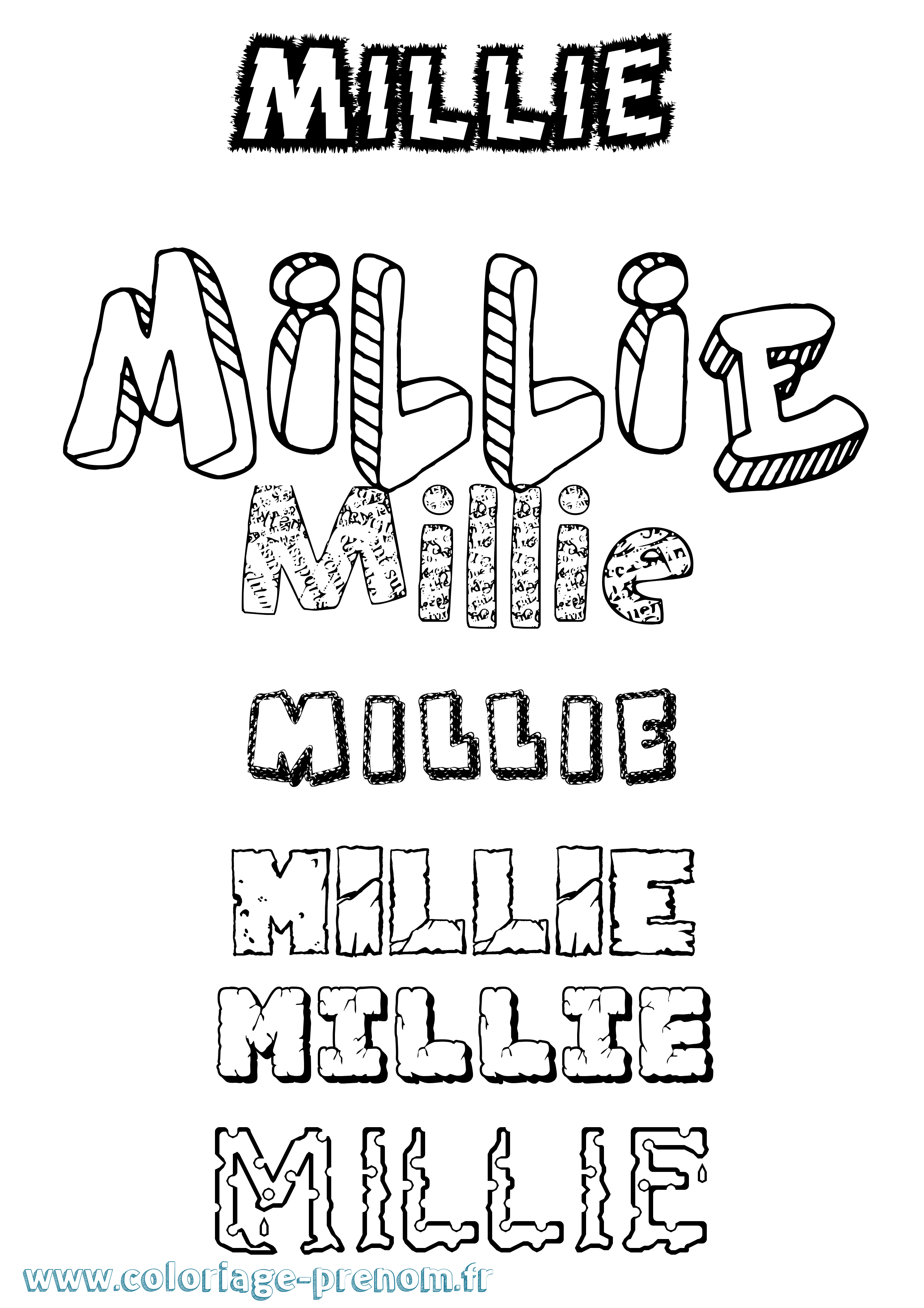 Coloriage prénom Millie Destructuré