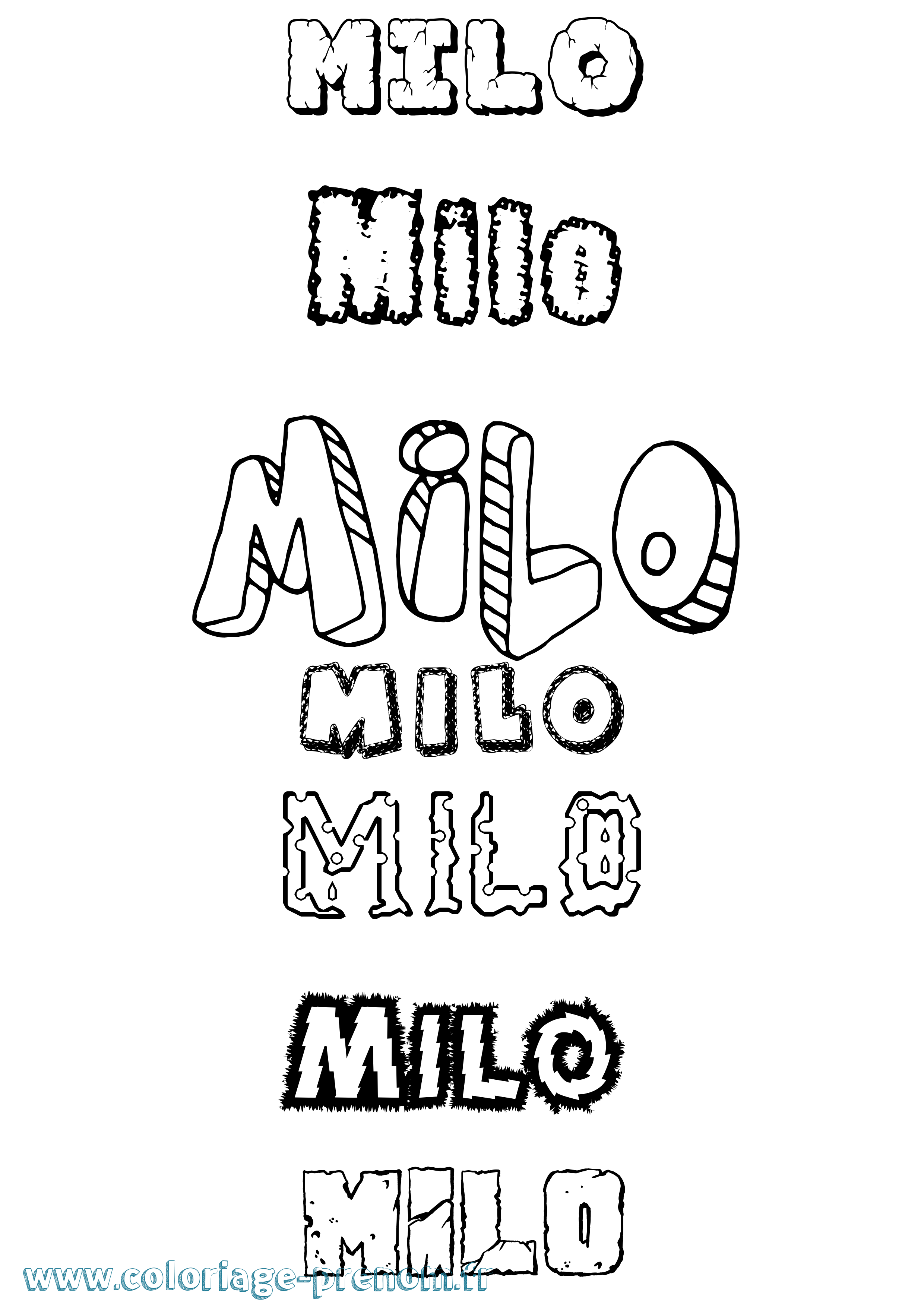 Coloriage prénom Milo Destructuré