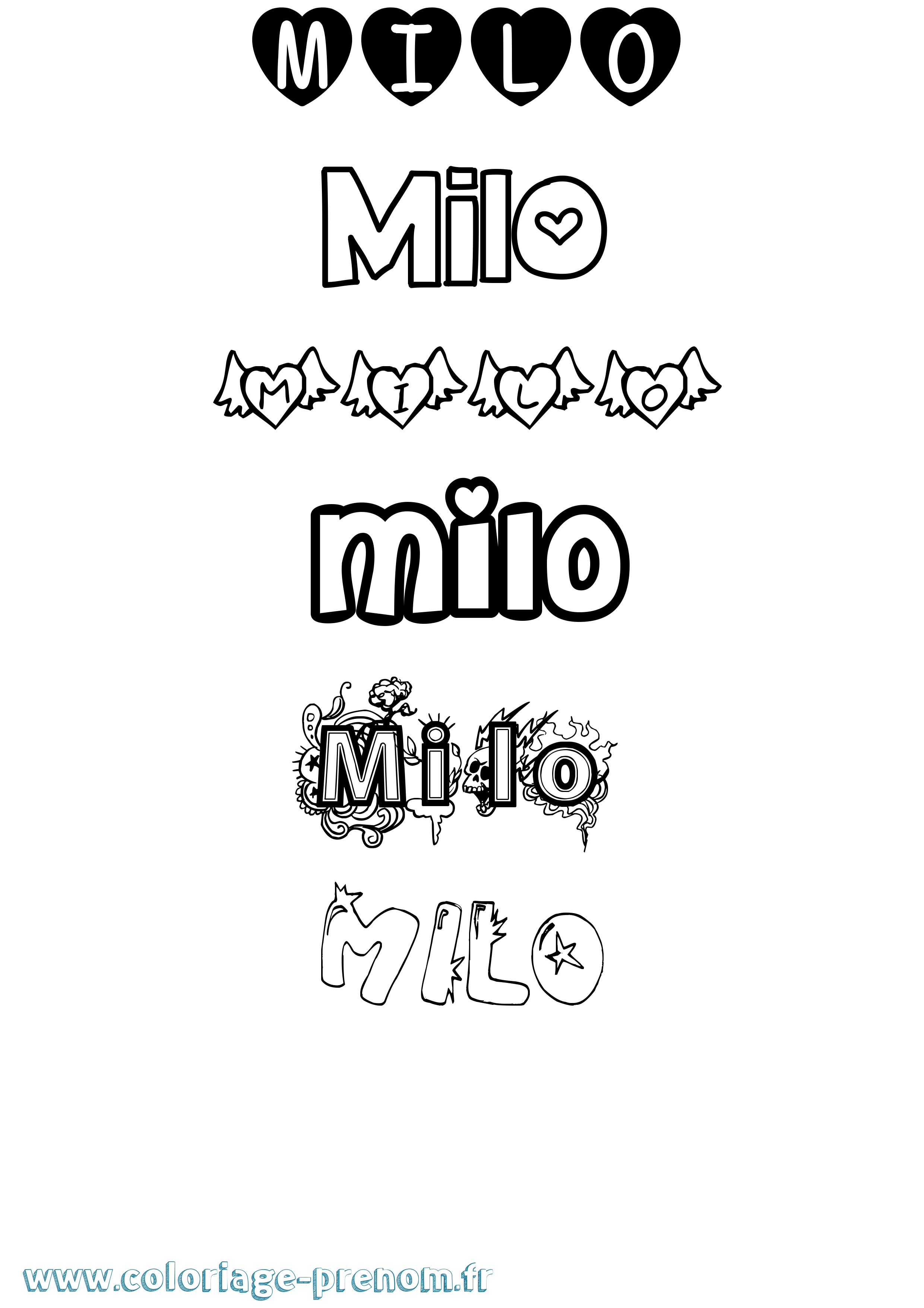 Coloriage prénom Milo Girly