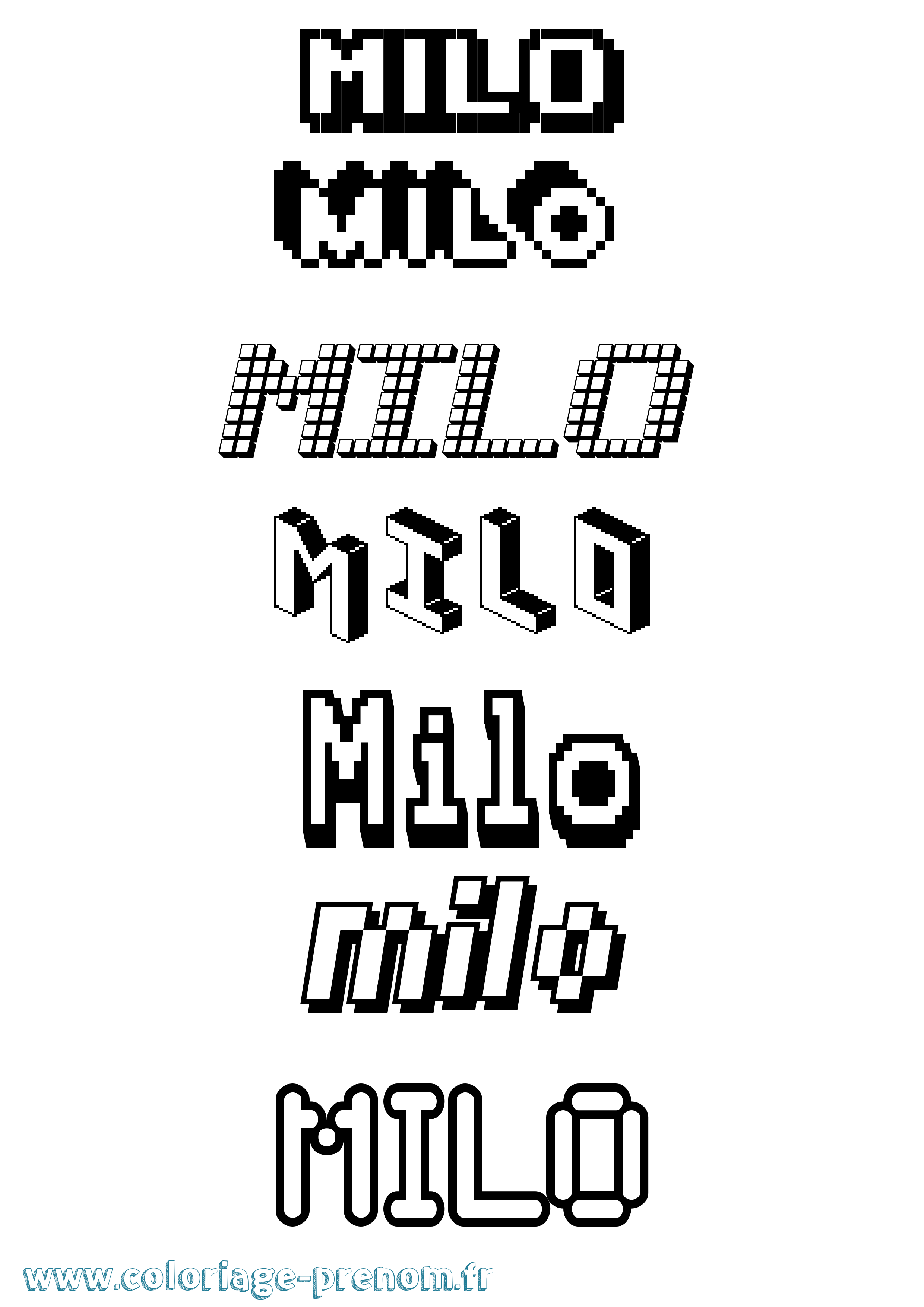 Coloriage prénom Milo Pixel