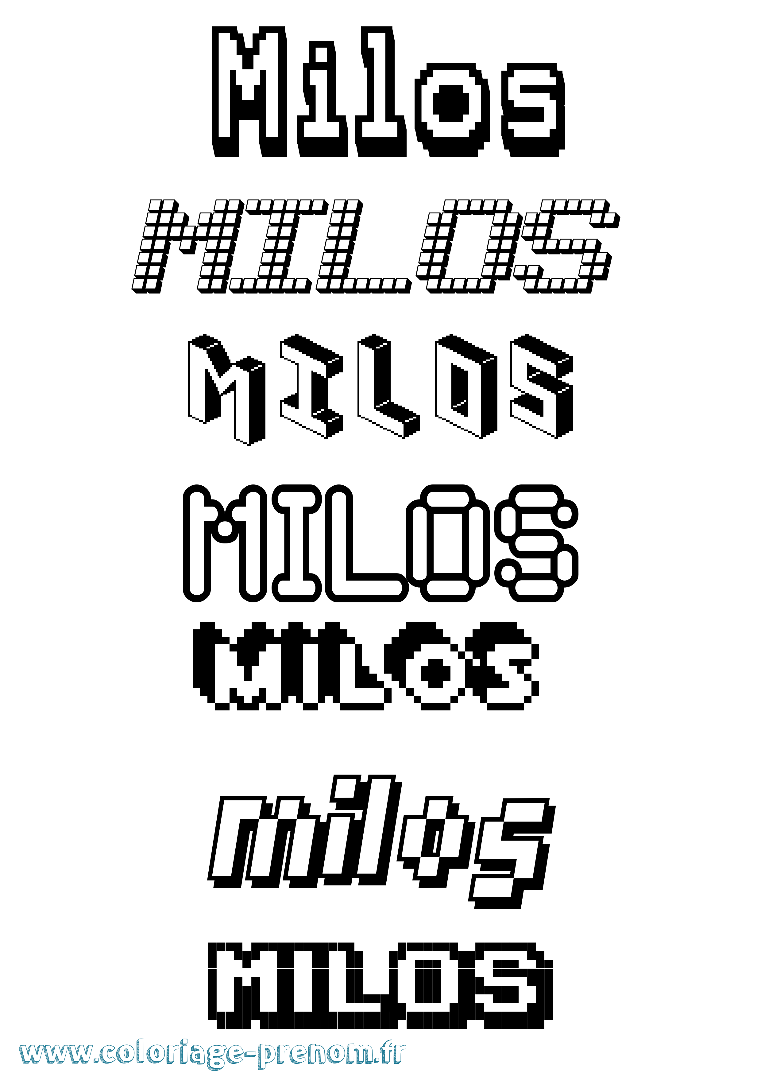 Coloriage prénom Milos Pixel