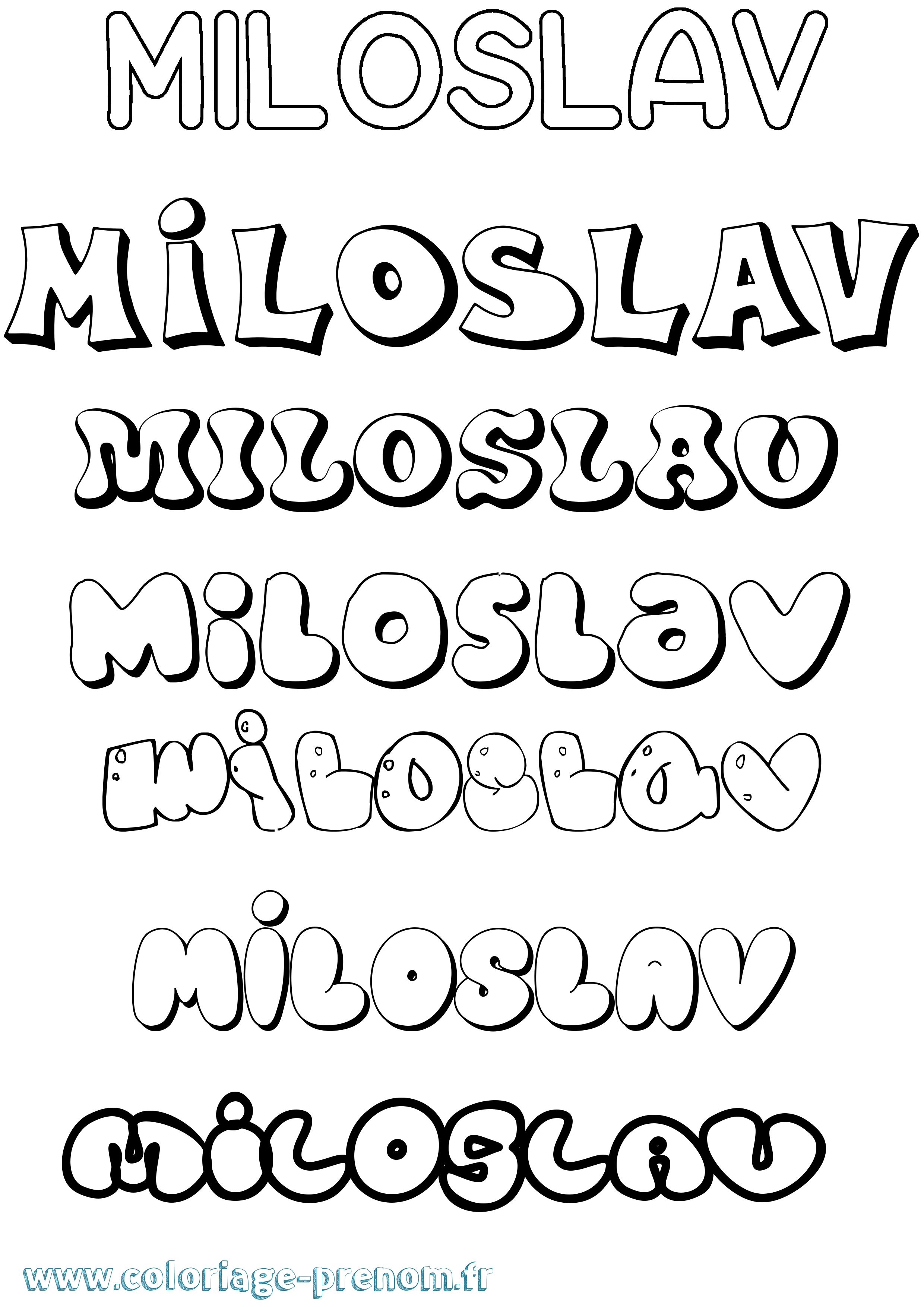 Coloriage prénom Miloslav Bubble