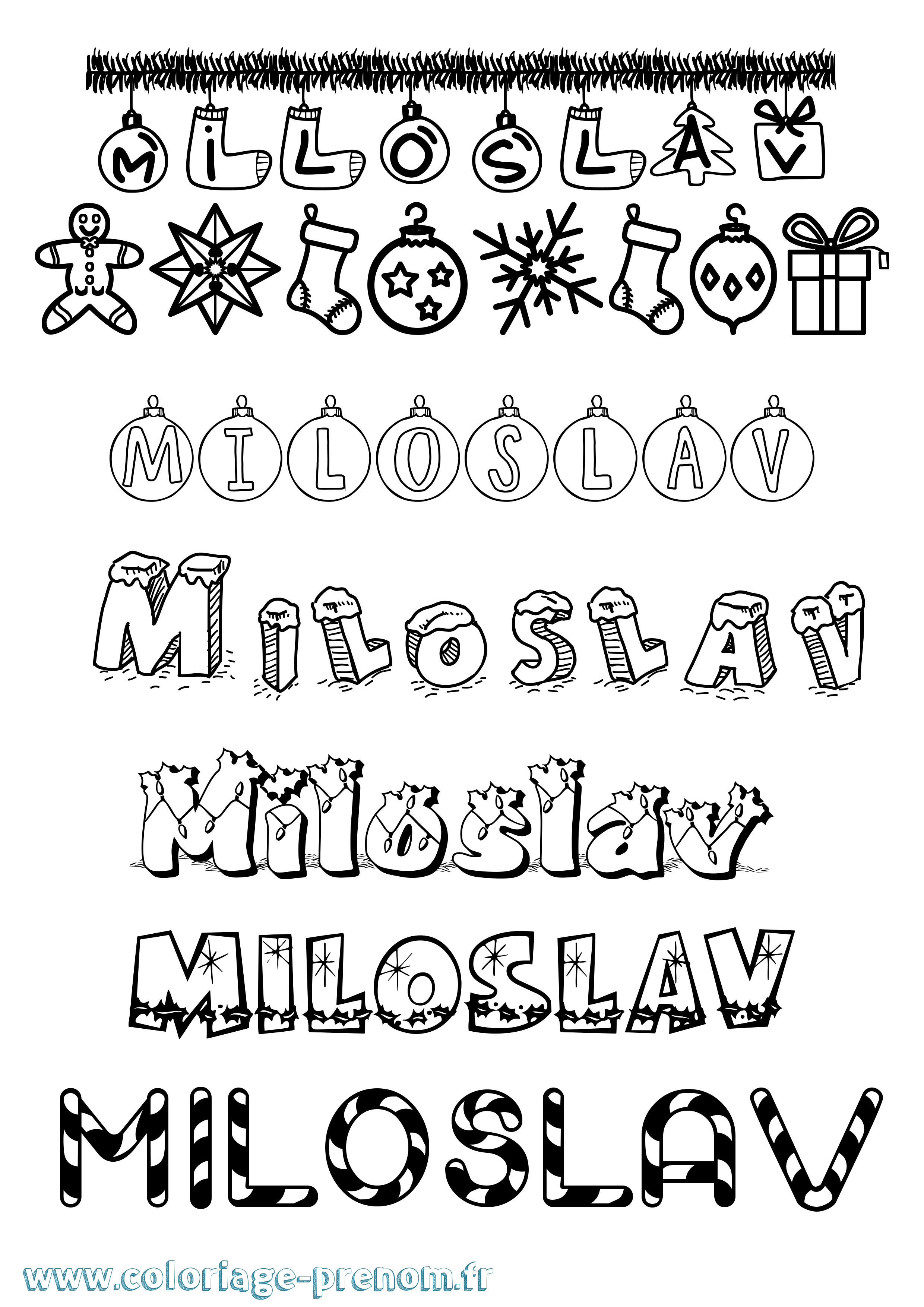 Coloriage prénom Miloslav Noël