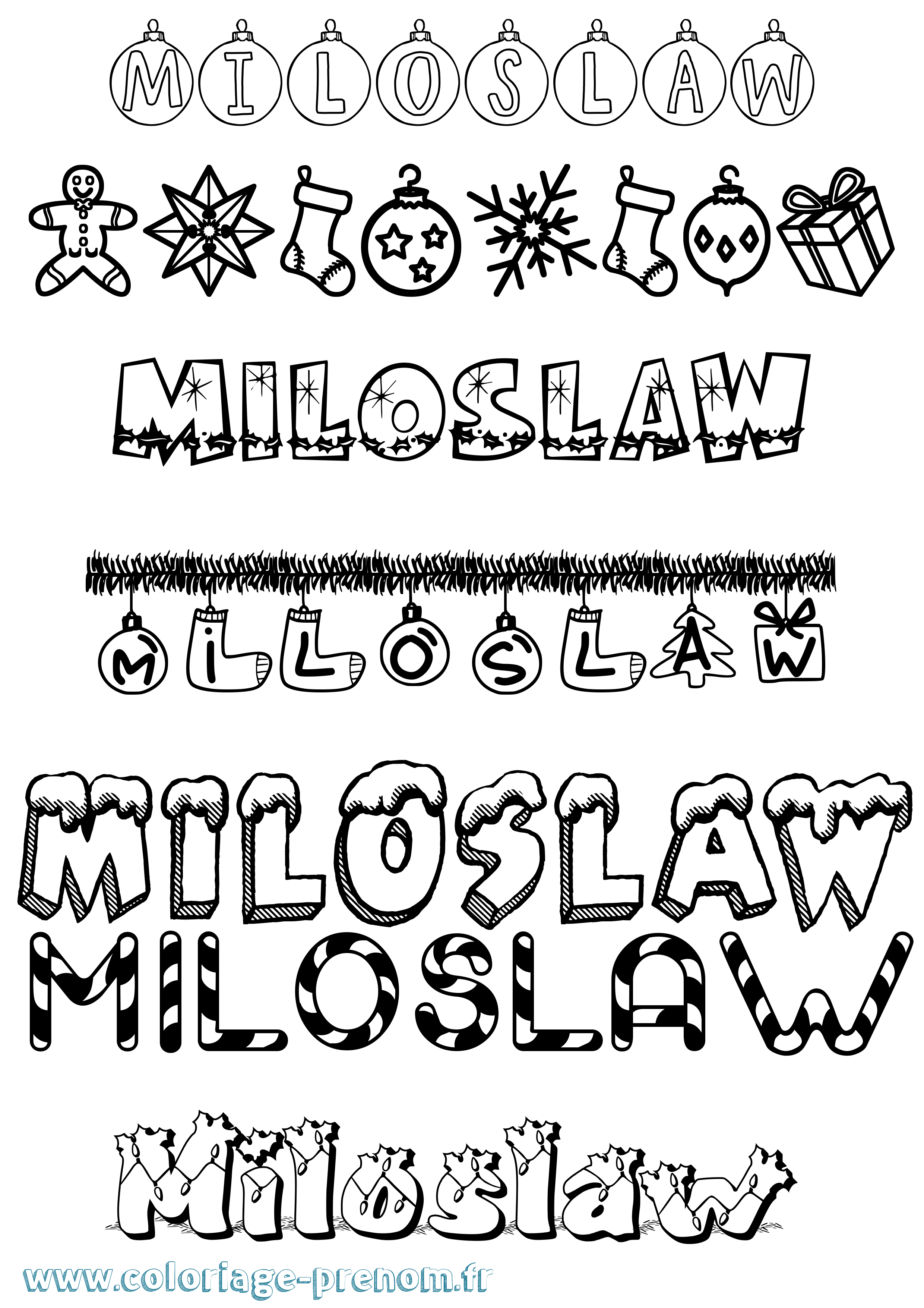 Coloriage Miloslaw Noël Coloriage prénom Miloslaw Noël
