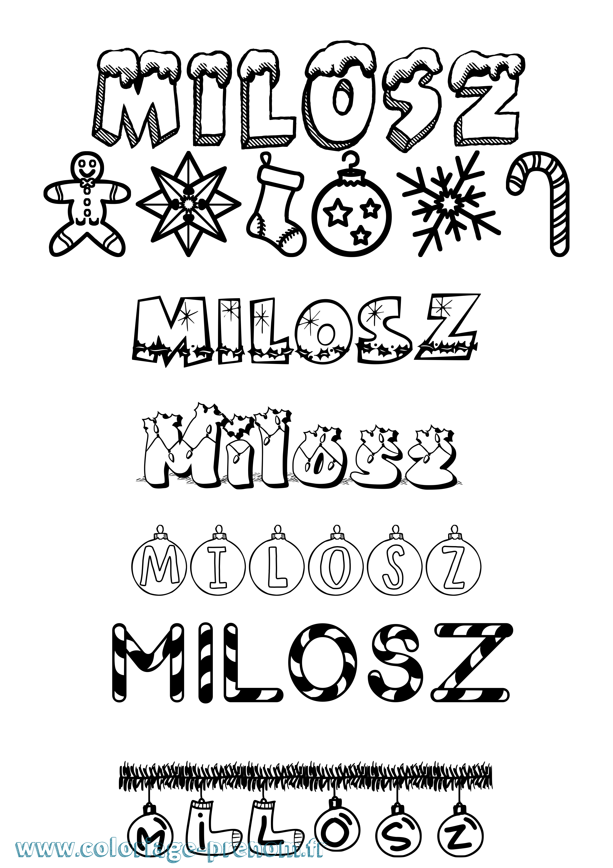 Coloriage Milosz Noël Coloriage prénom Milosz Noël