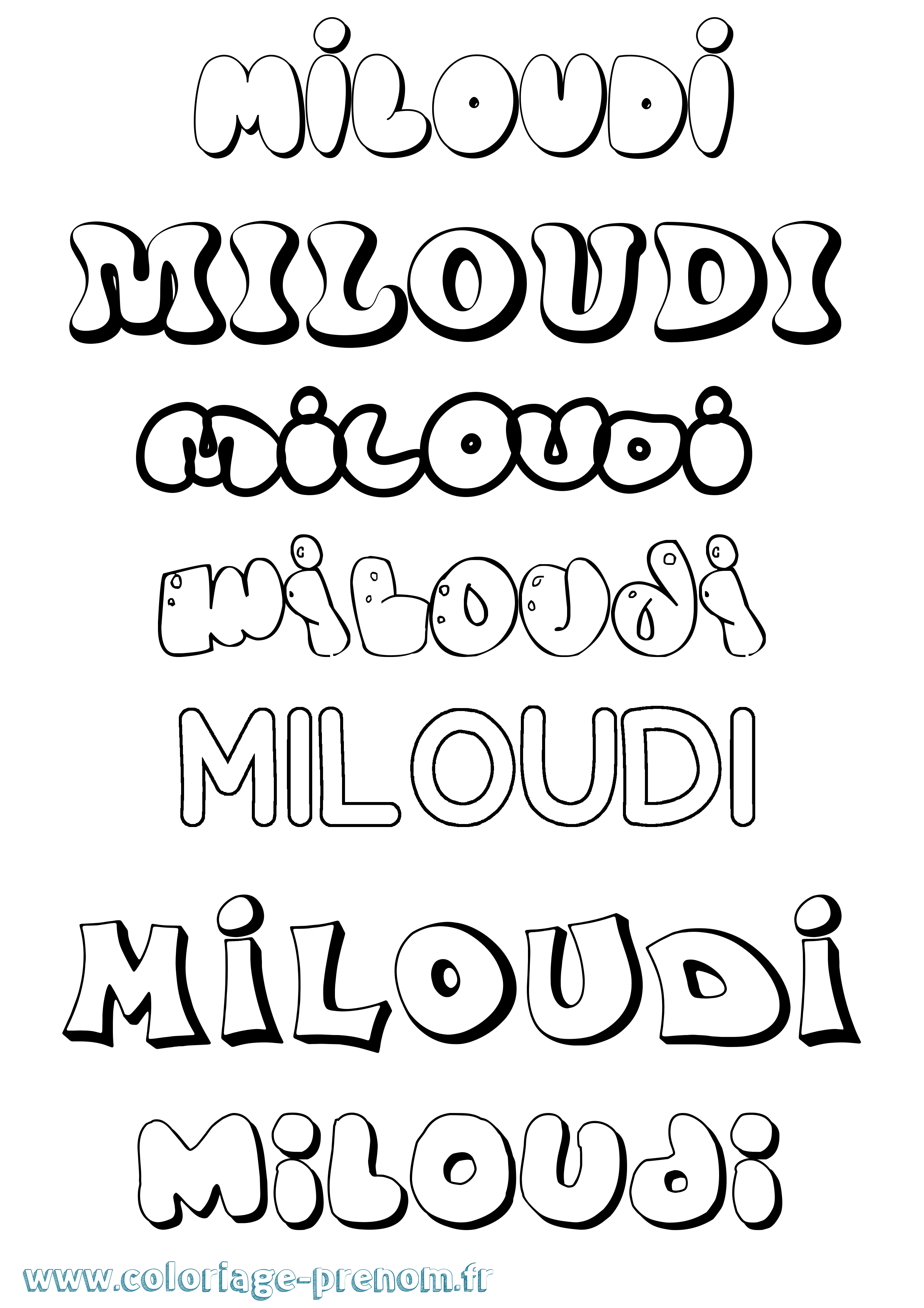 Coloriage Miloudi Bubble Coloriage prénom Miloudi Bubble