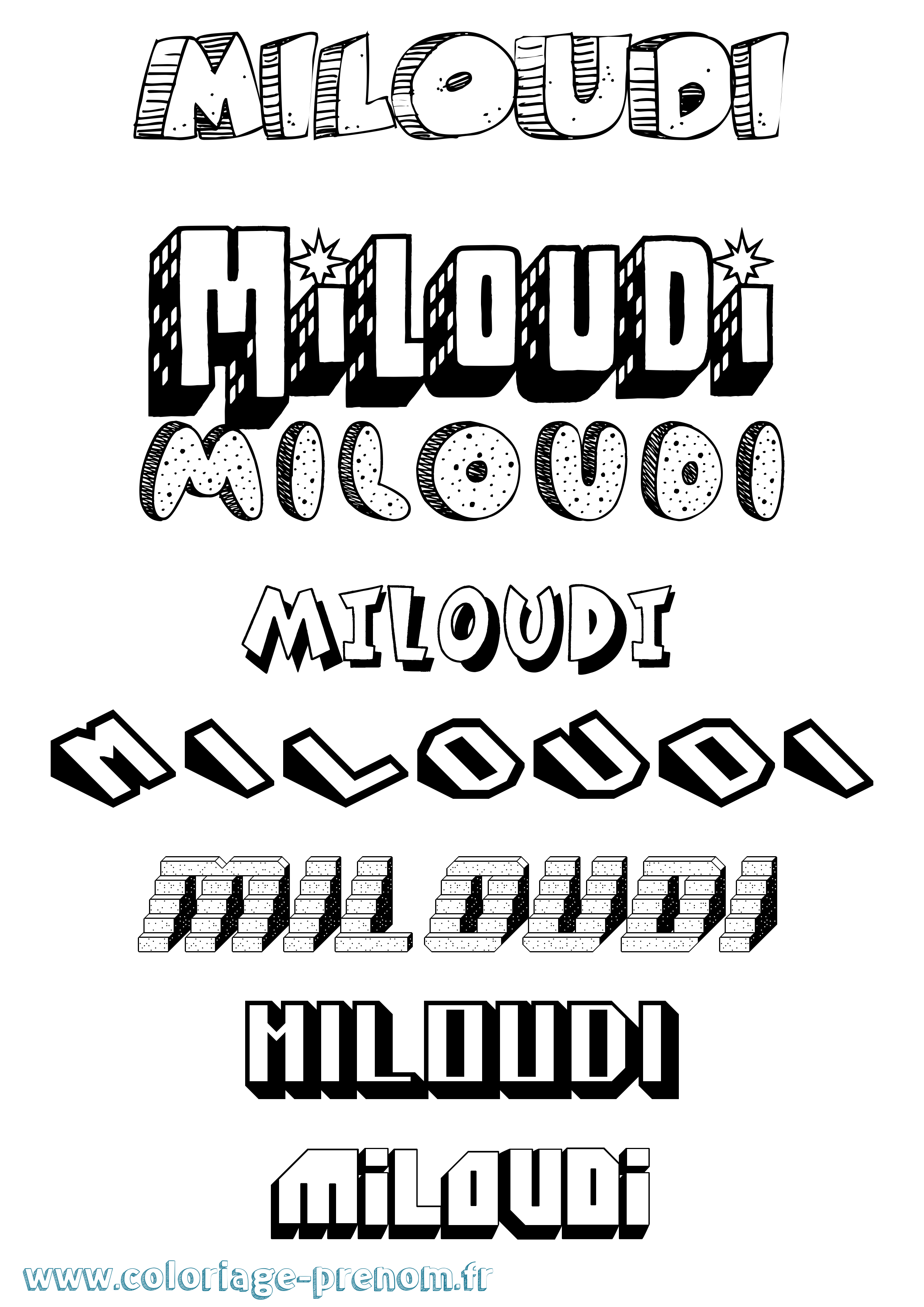 Coloriage Miloudi Effet 3D Coloriage prénom Miloudi Effet 3D