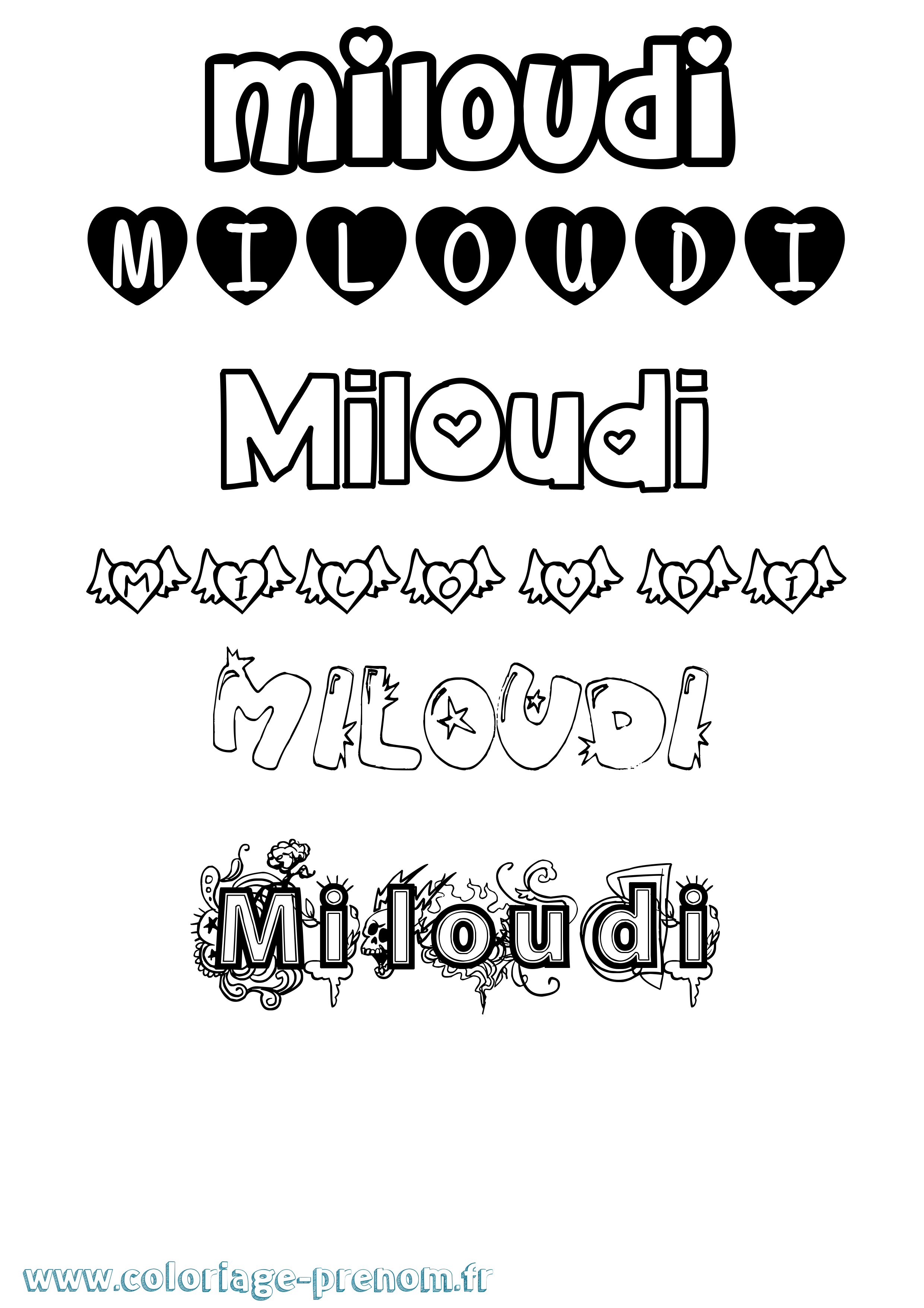 Coloriage Miloudi Girly Coloriage prénom Miloudi Girly