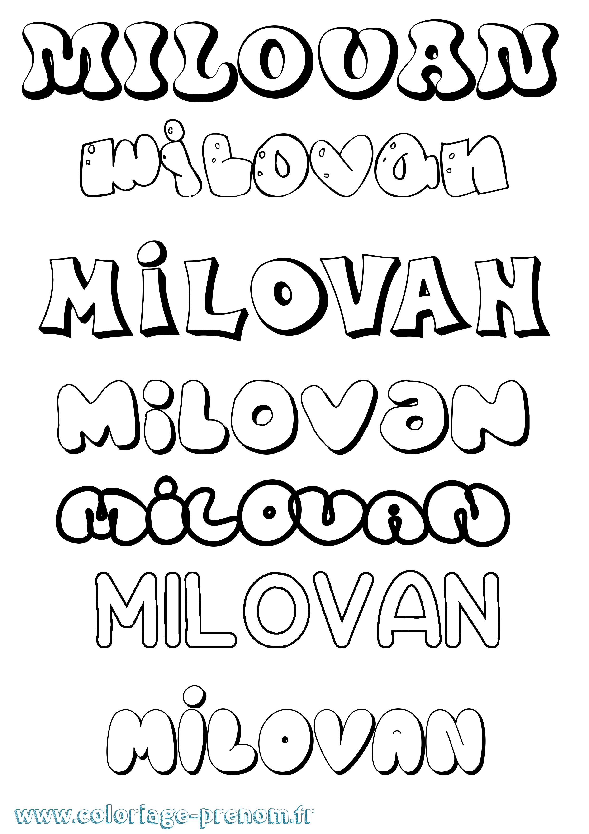 Coloriage prénom Milovan Bubble