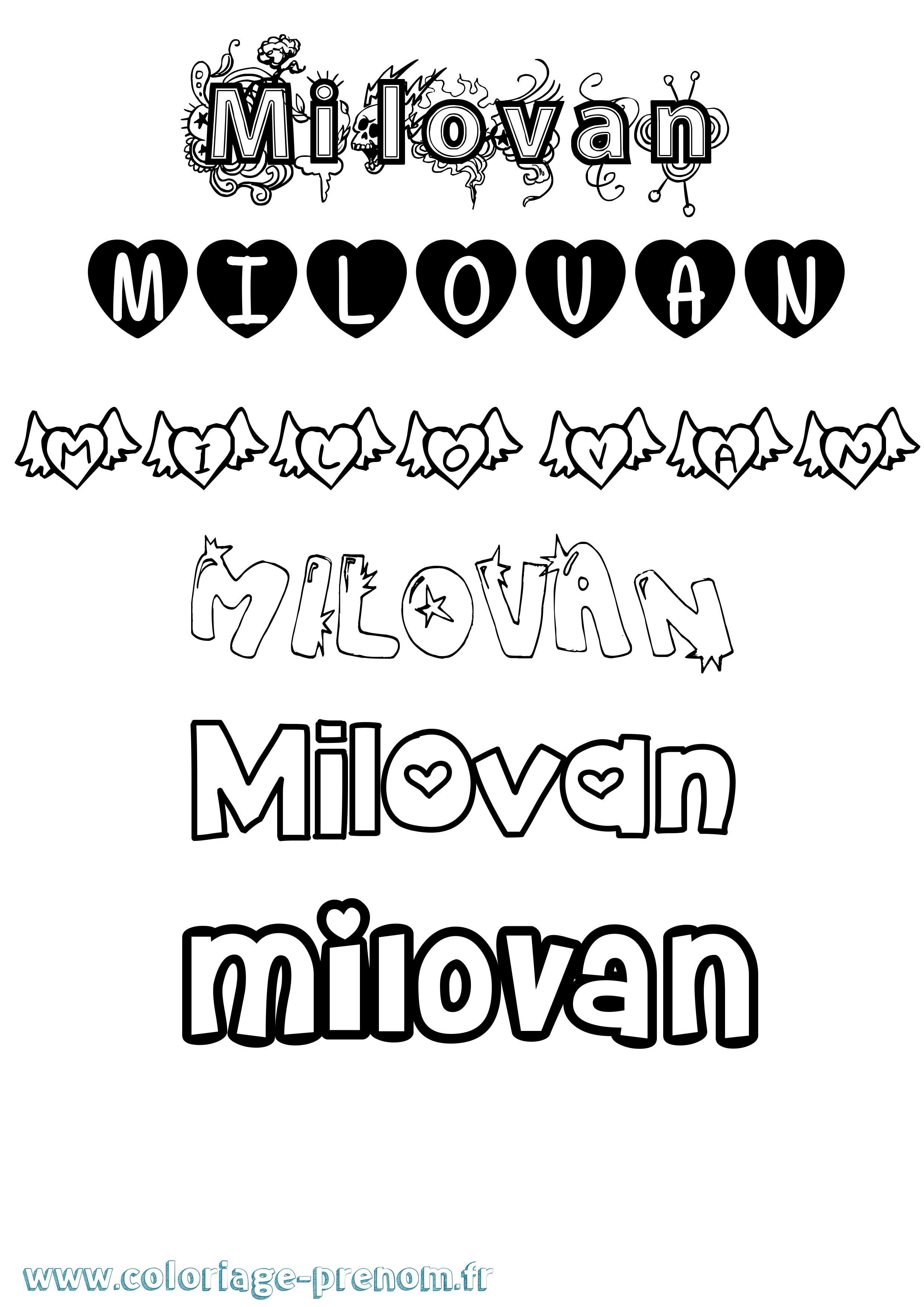 Coloriage prénom Milovan Girly