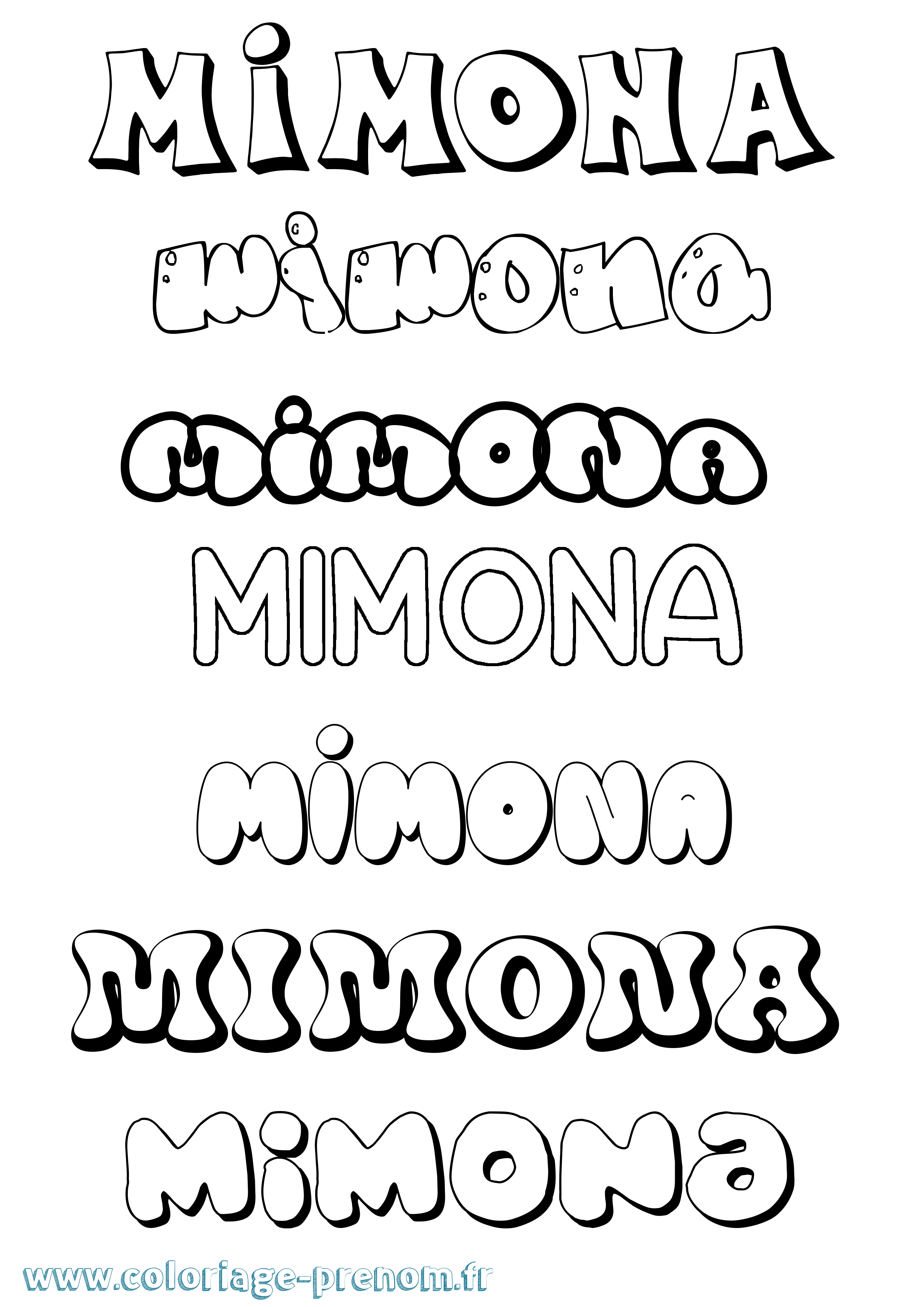 Coloriage prénom Mimona Bubble