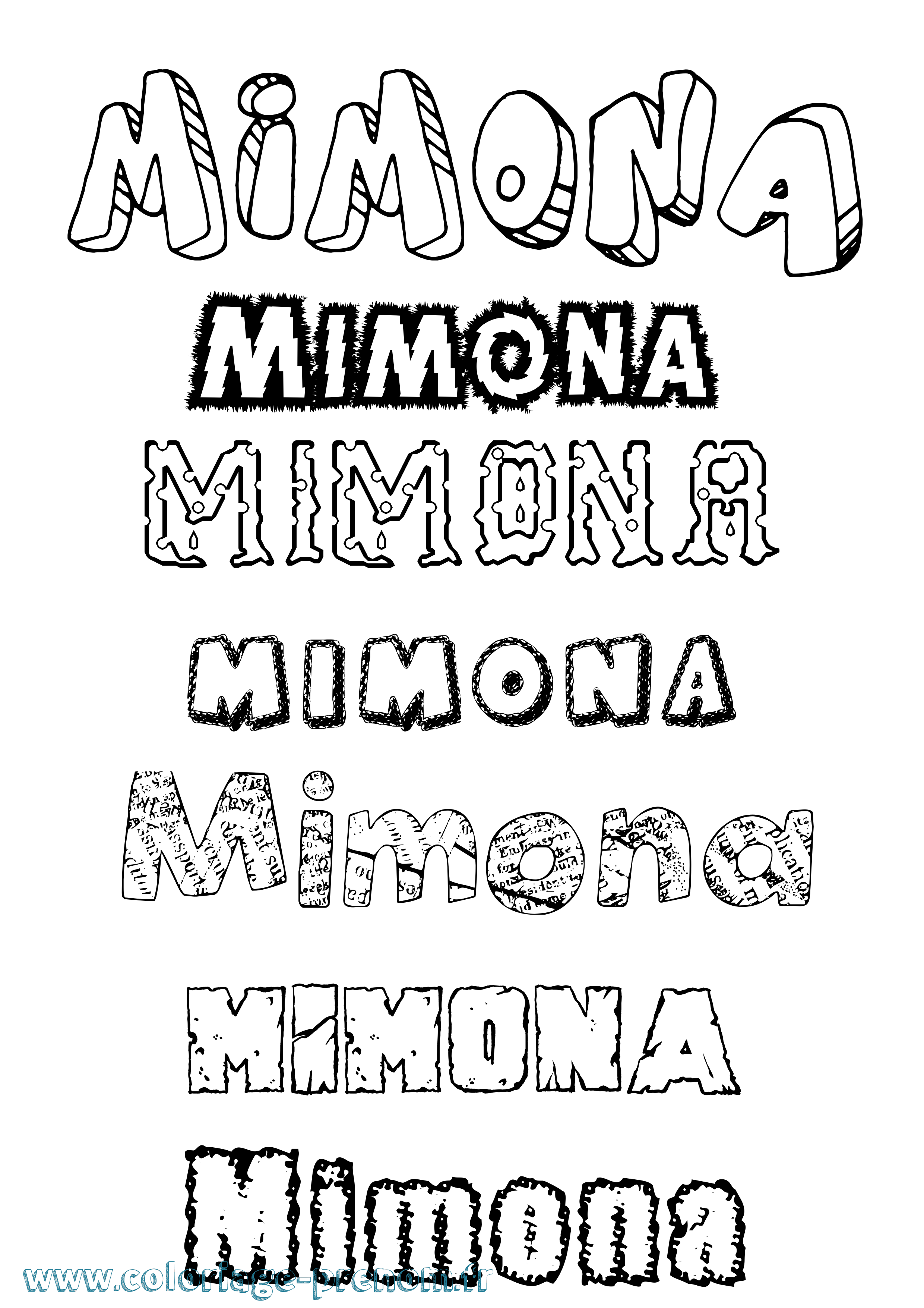 Coloriage prénom Mimona Destructuré