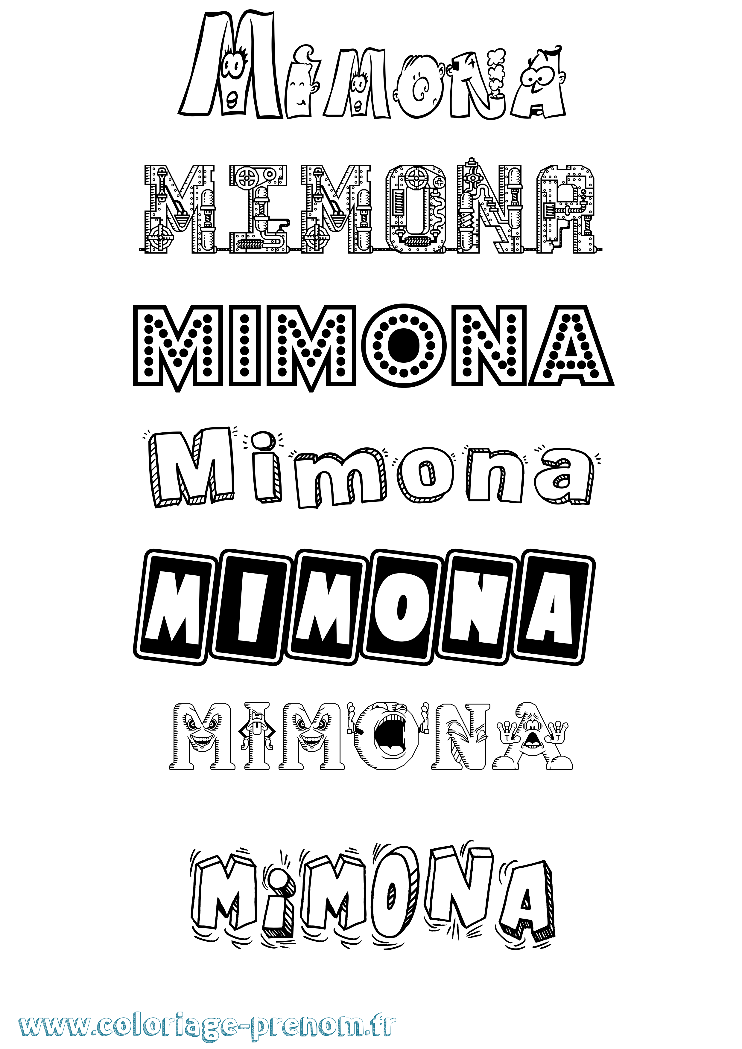 Coloriage prénom Mimona Fun