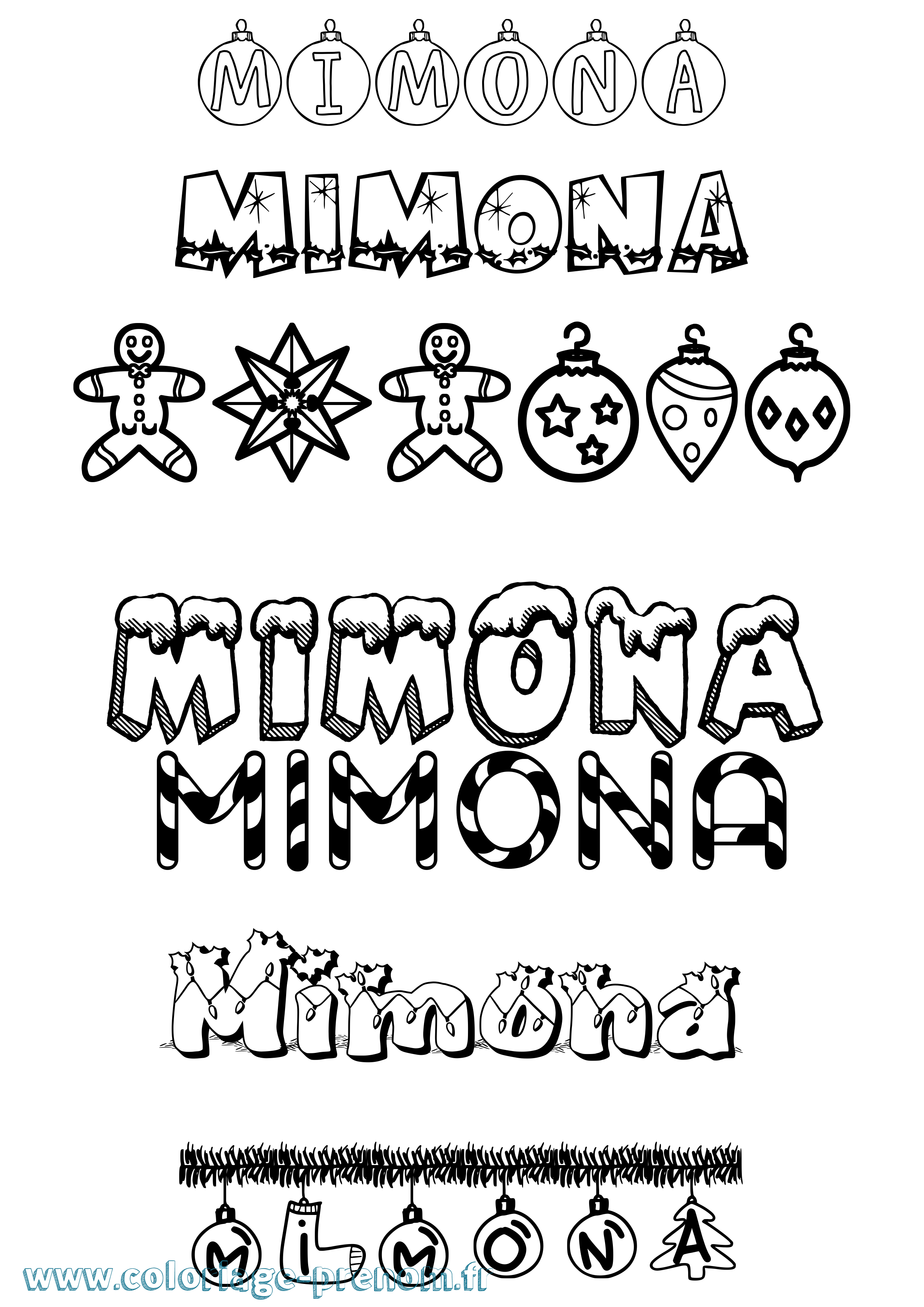 Coloriage prénom Mimona Noël