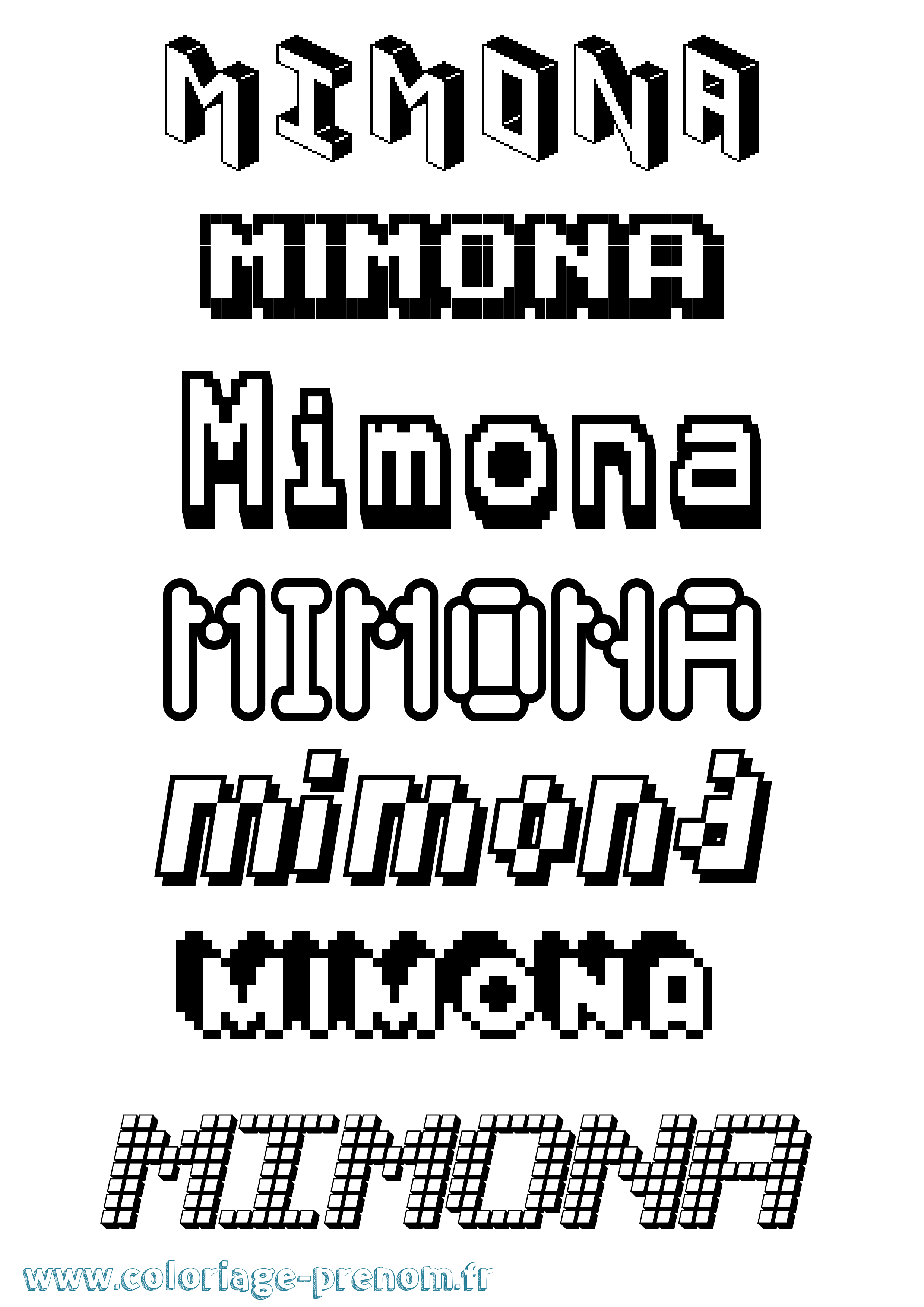 Coloriage prénom Mimona Pixel