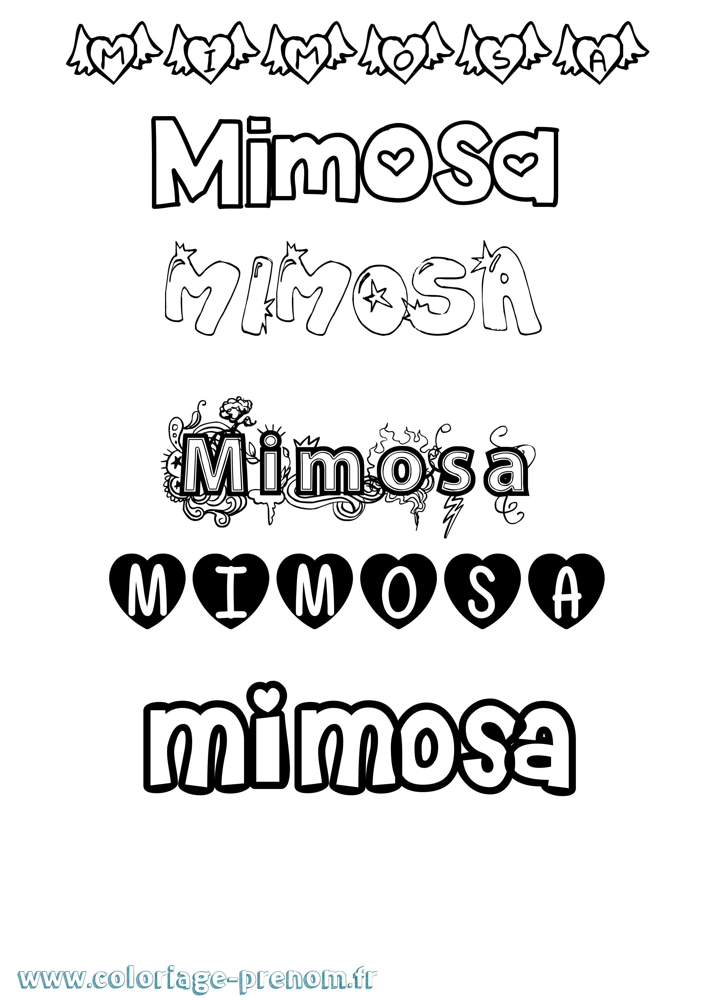 Coloriage Mimosa Girly Coloriage prénom Mimosa Girly