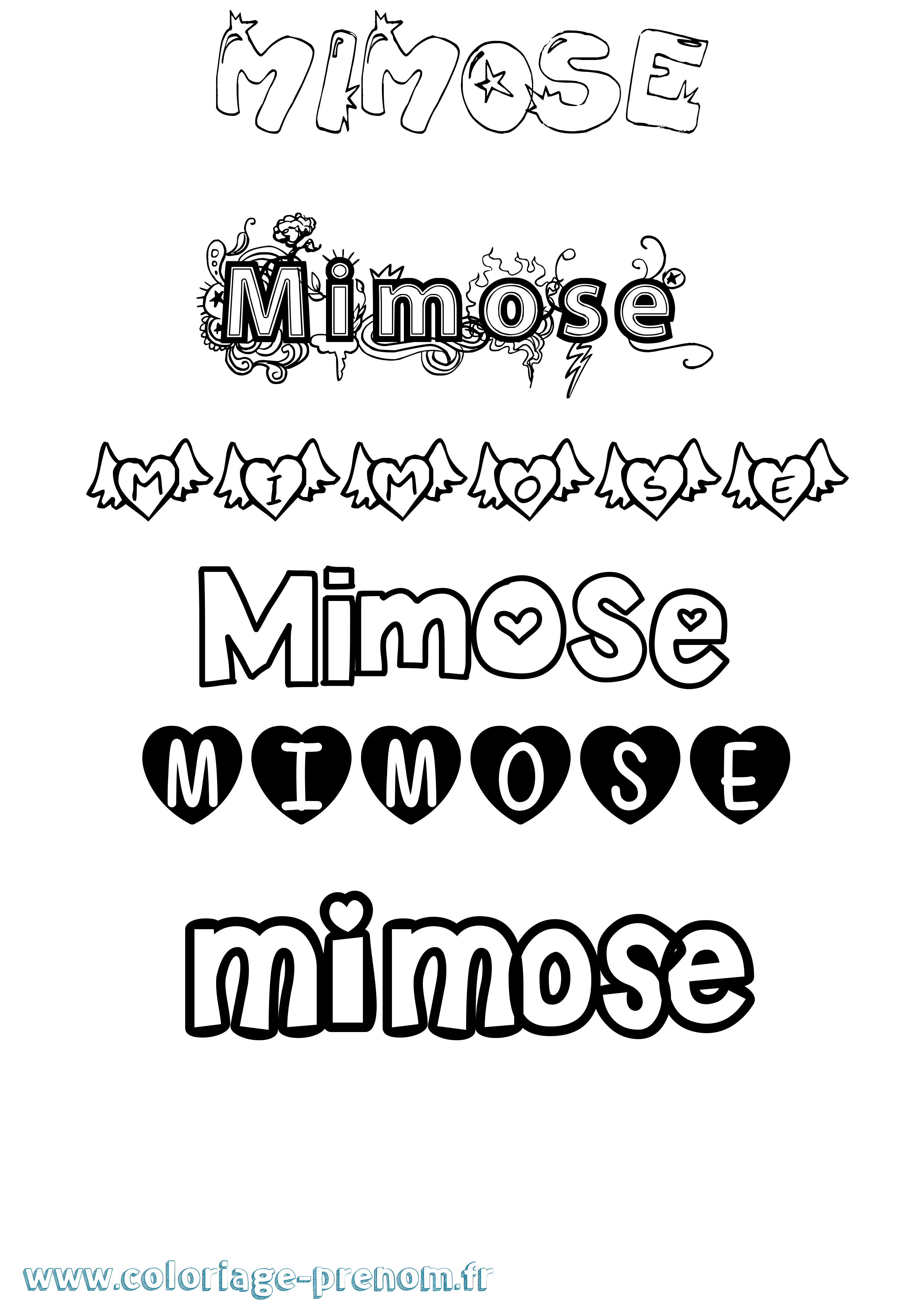 Coloriage prénom Mimose Girly