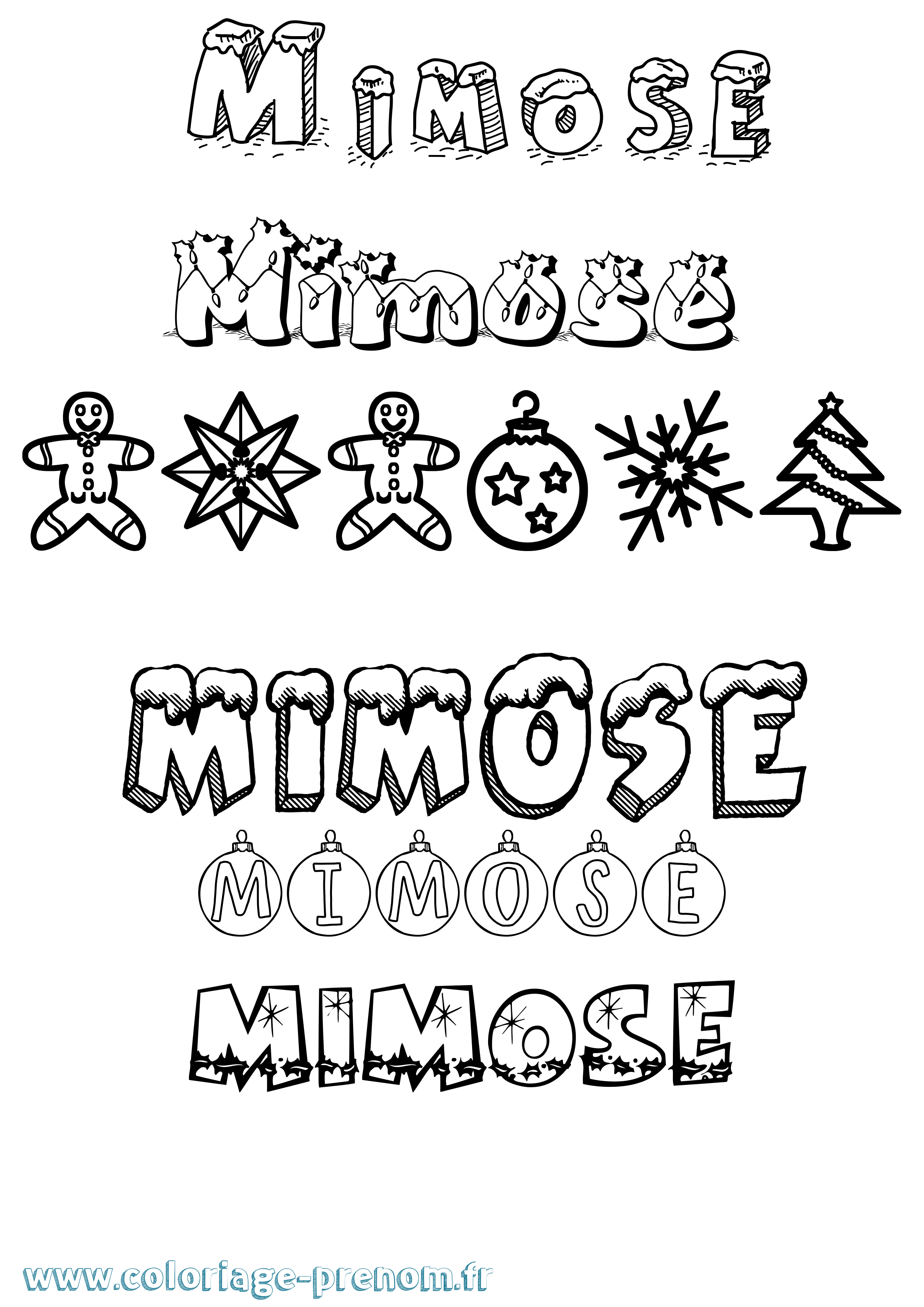 Coloriage prénom Mimose Noël
