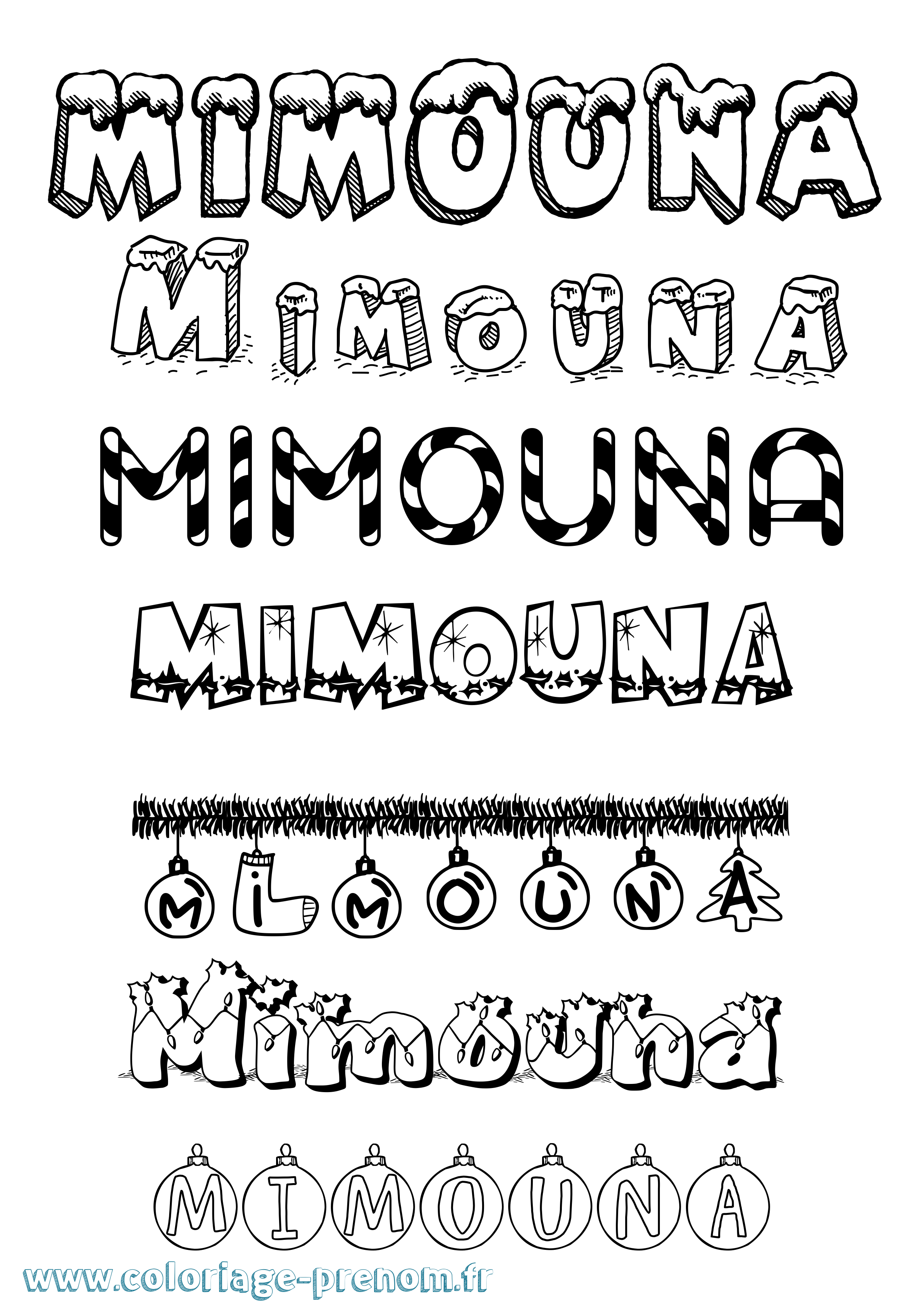 Coloriage Mimouna Noël Coloriage prénom Mimouna Noël