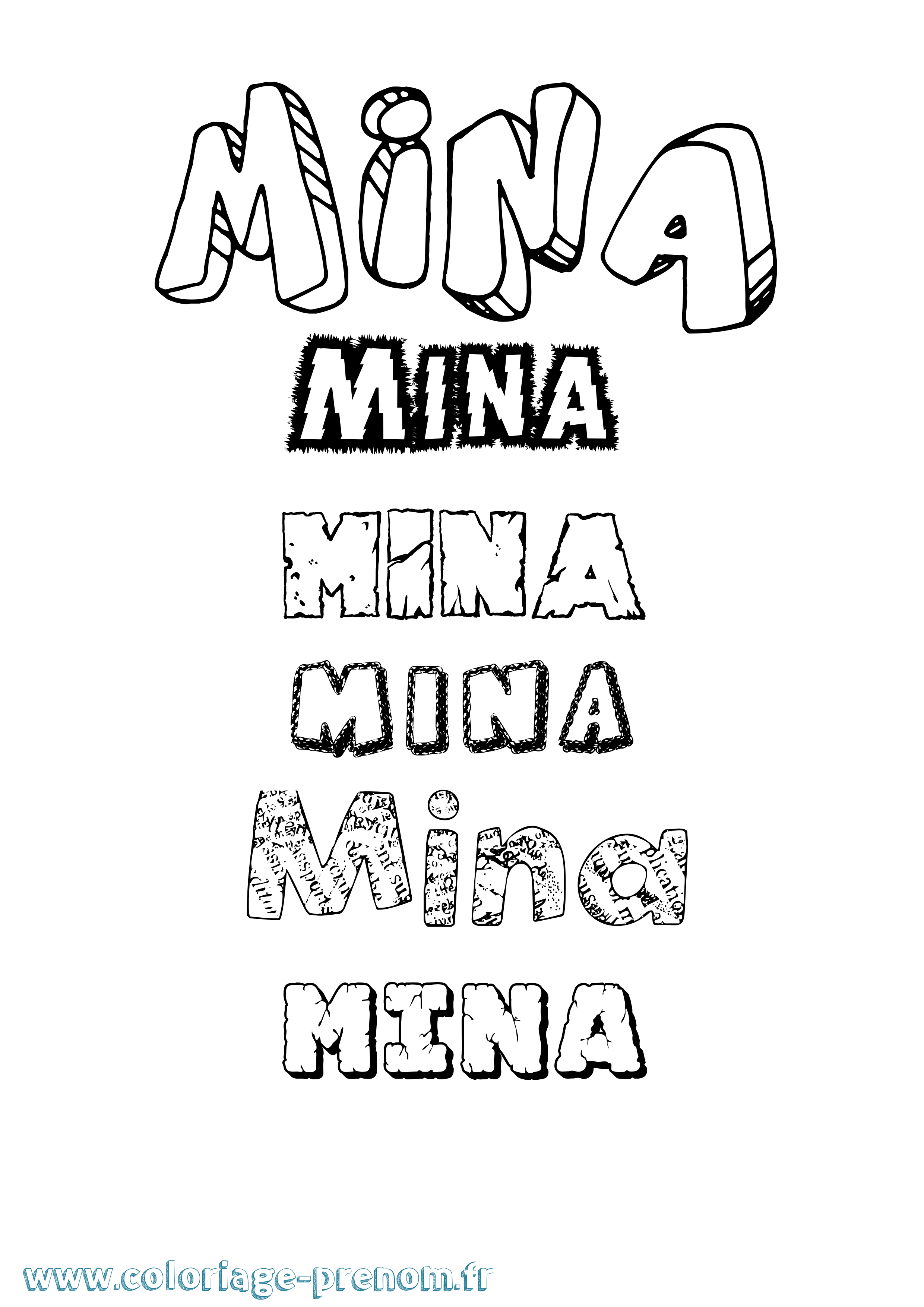Coloriage prénom Mina Destructuré