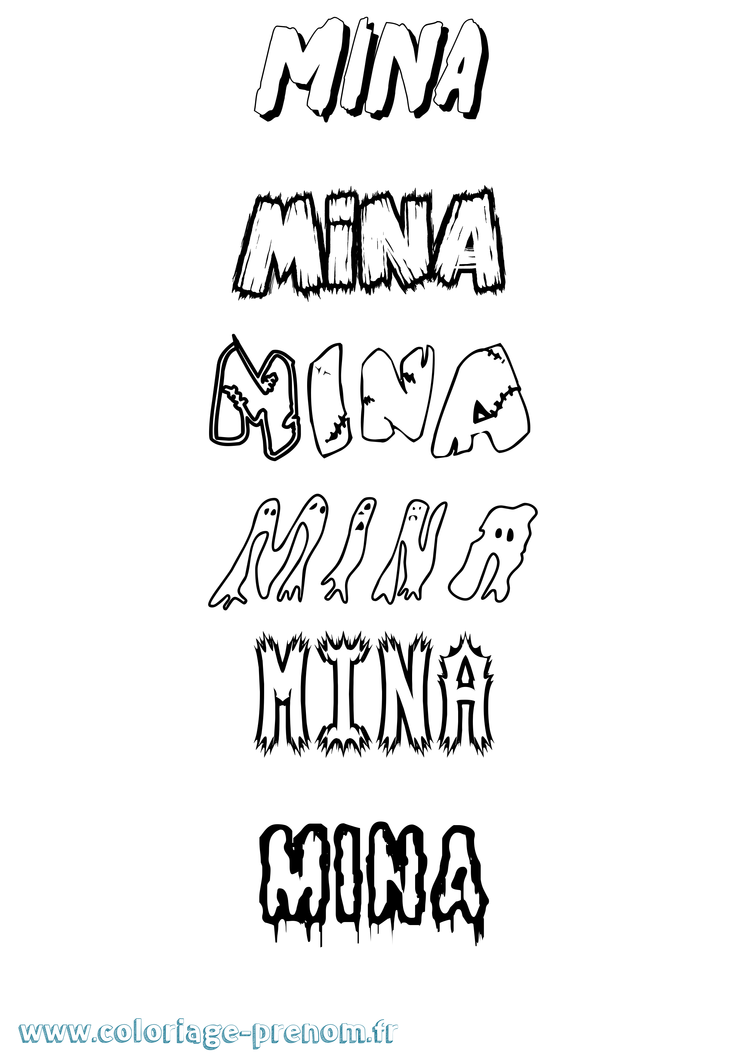 Coloriage prénom Mina Frisson