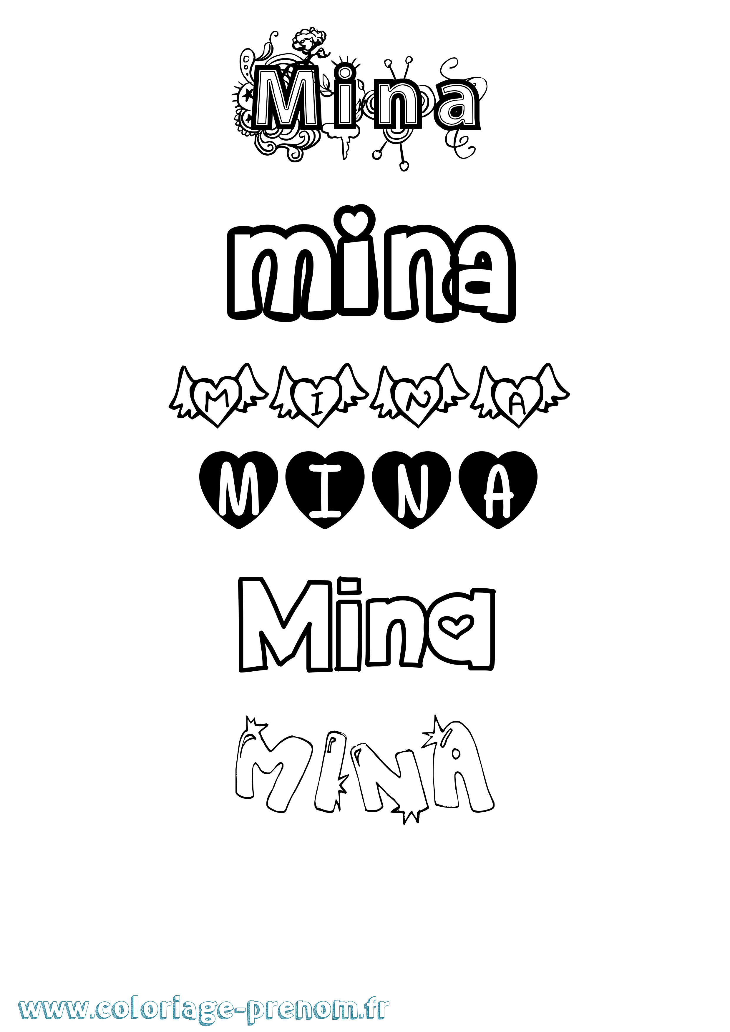 Coloriage prénom Mina Girly