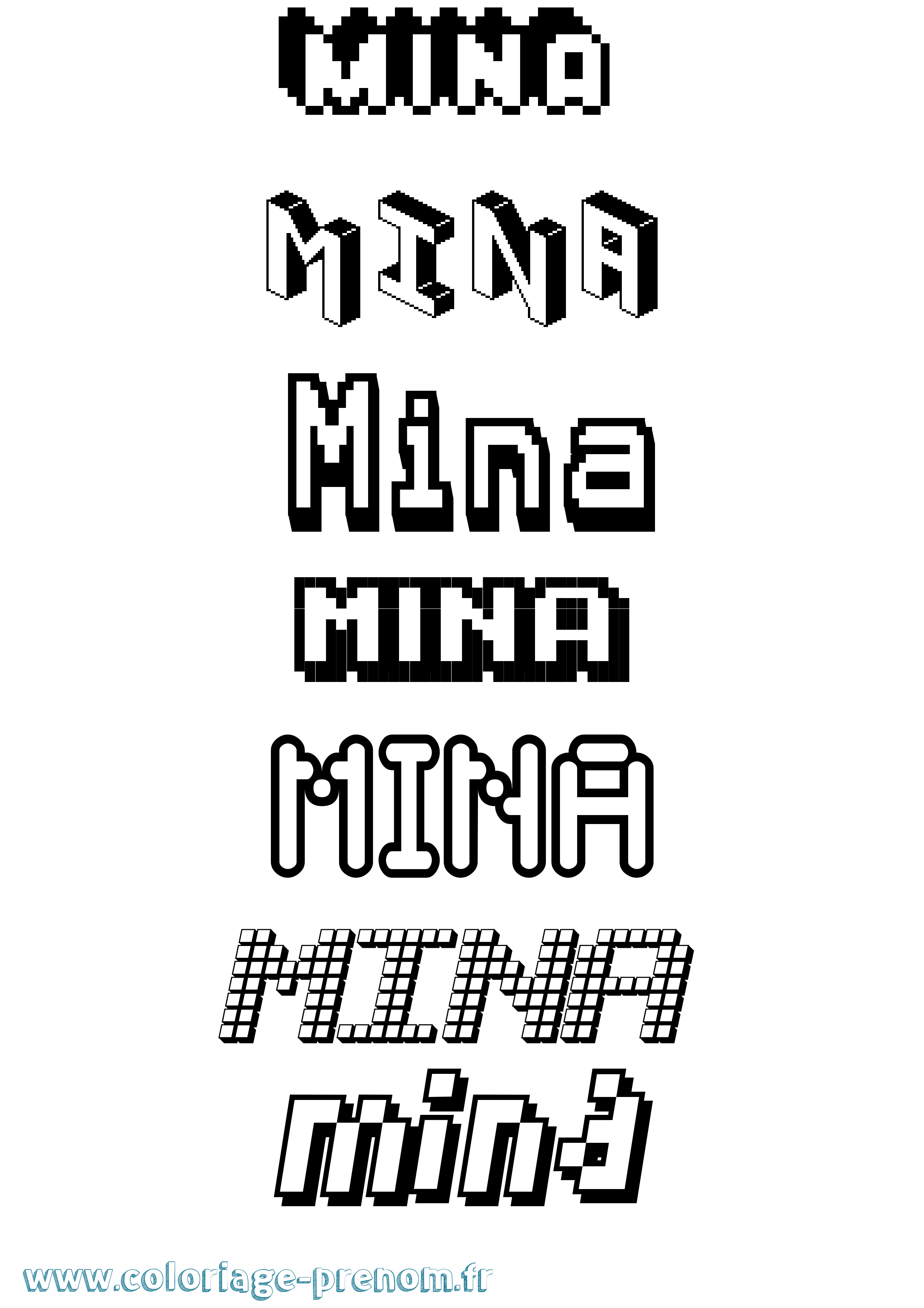 Coloriage prénom Mina Pixel