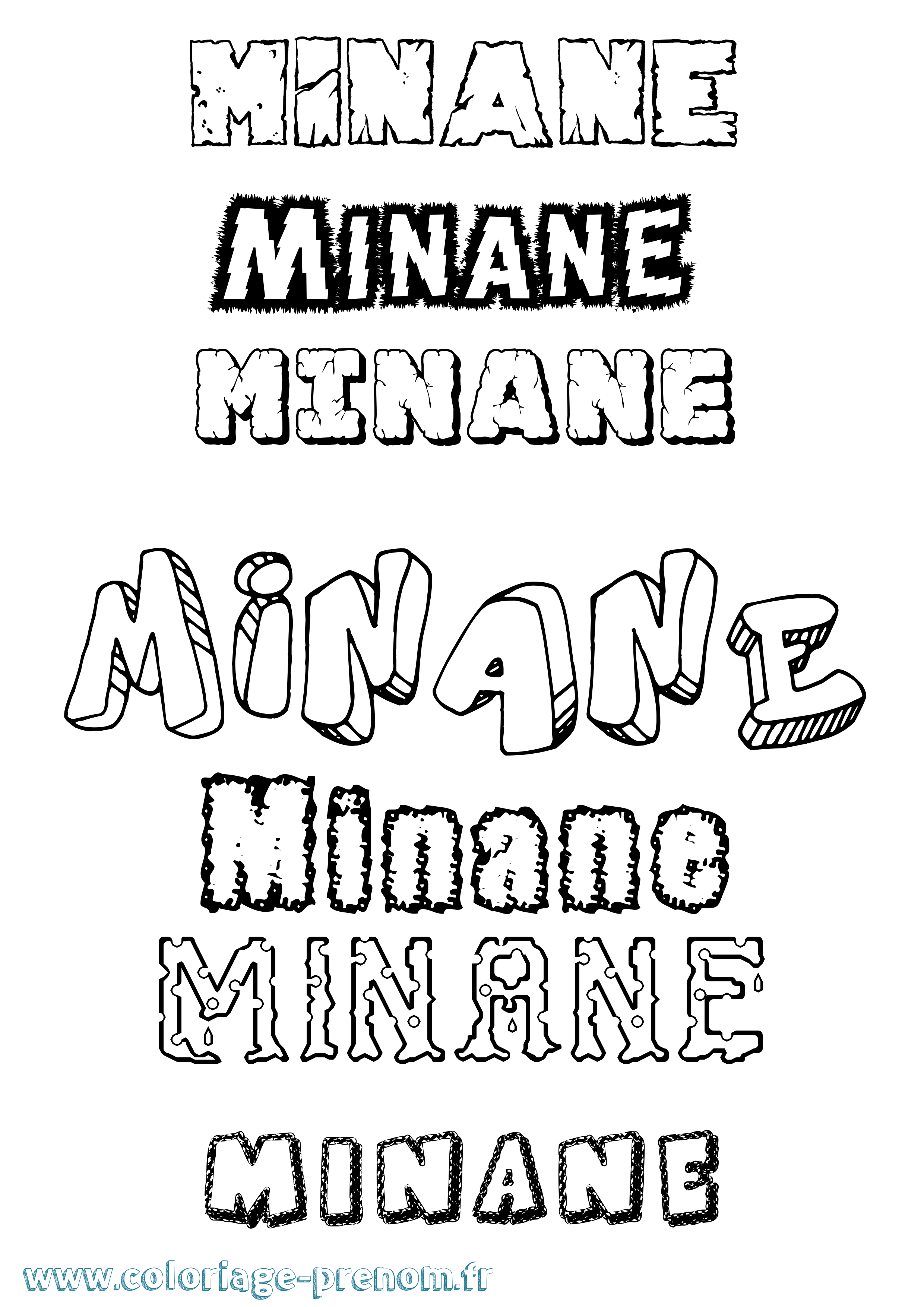 Coloriage prénom Minane Destructuré