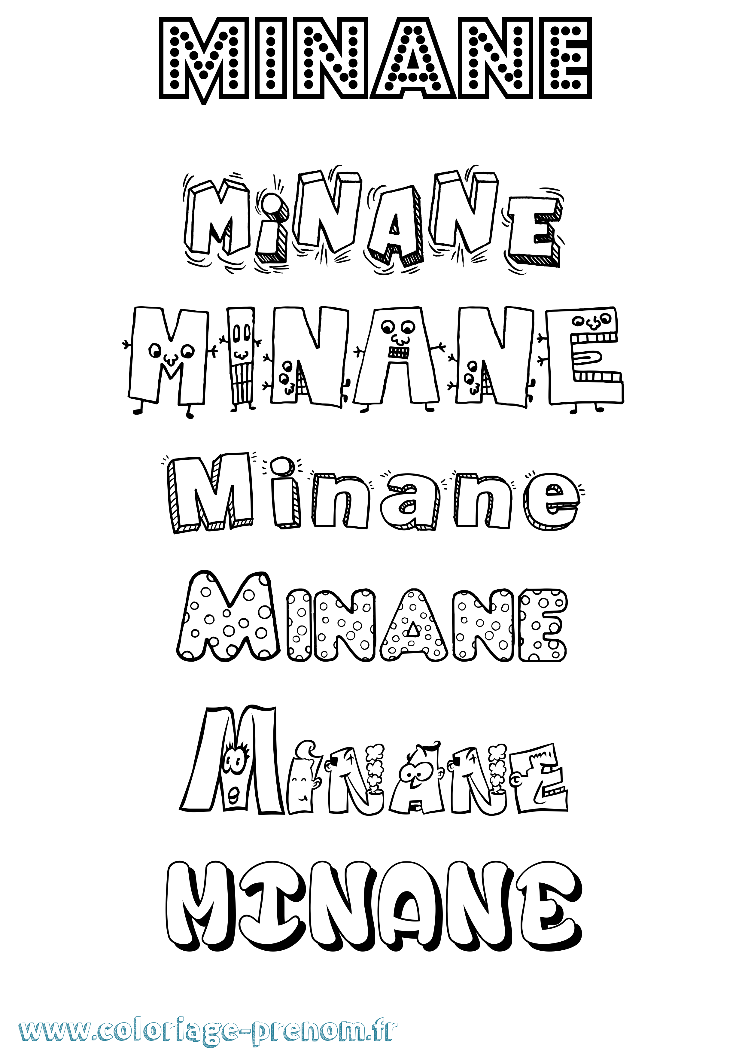 Coloriage prénom Minane Fun
