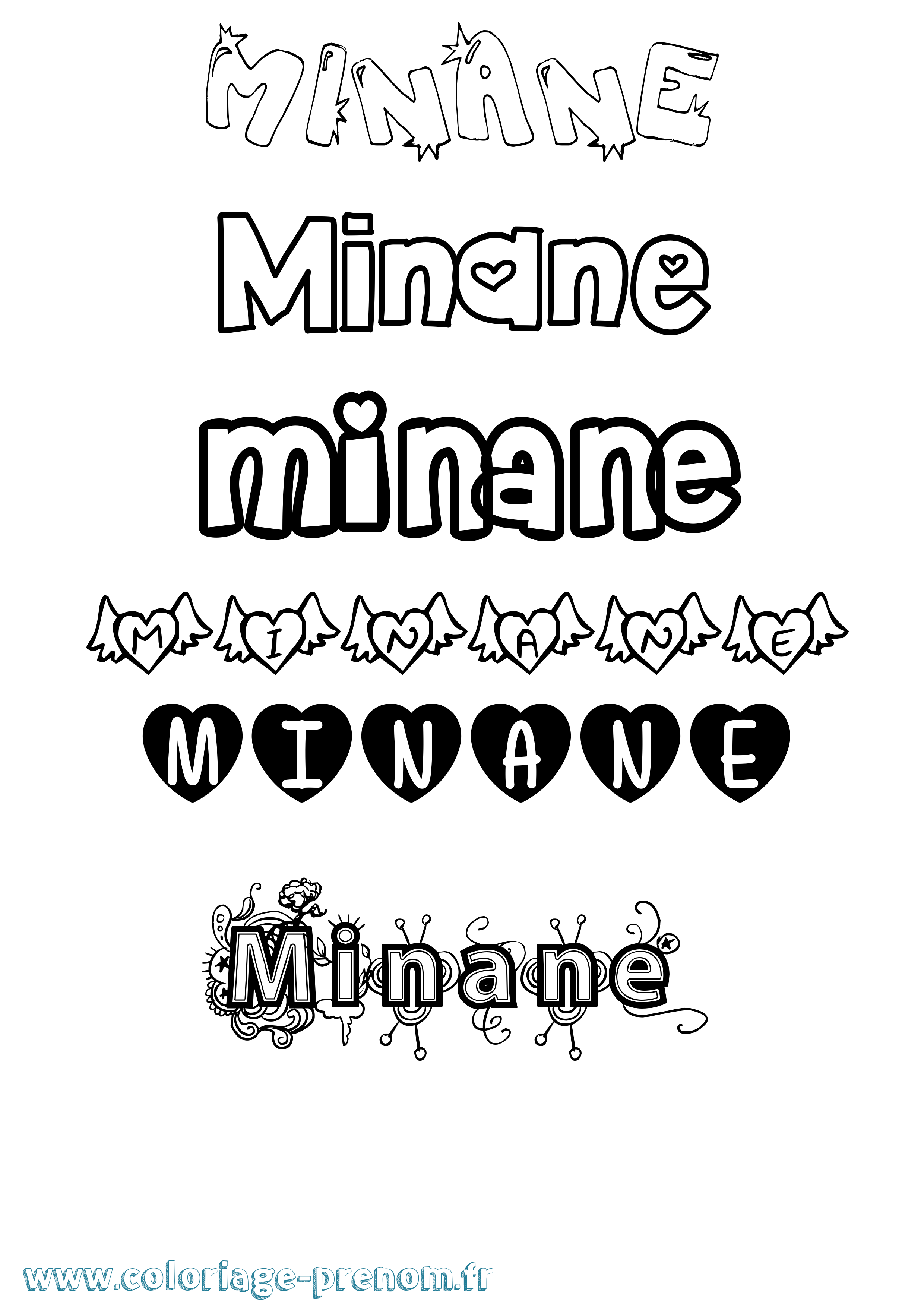 Coloriage prénom Minane Girly