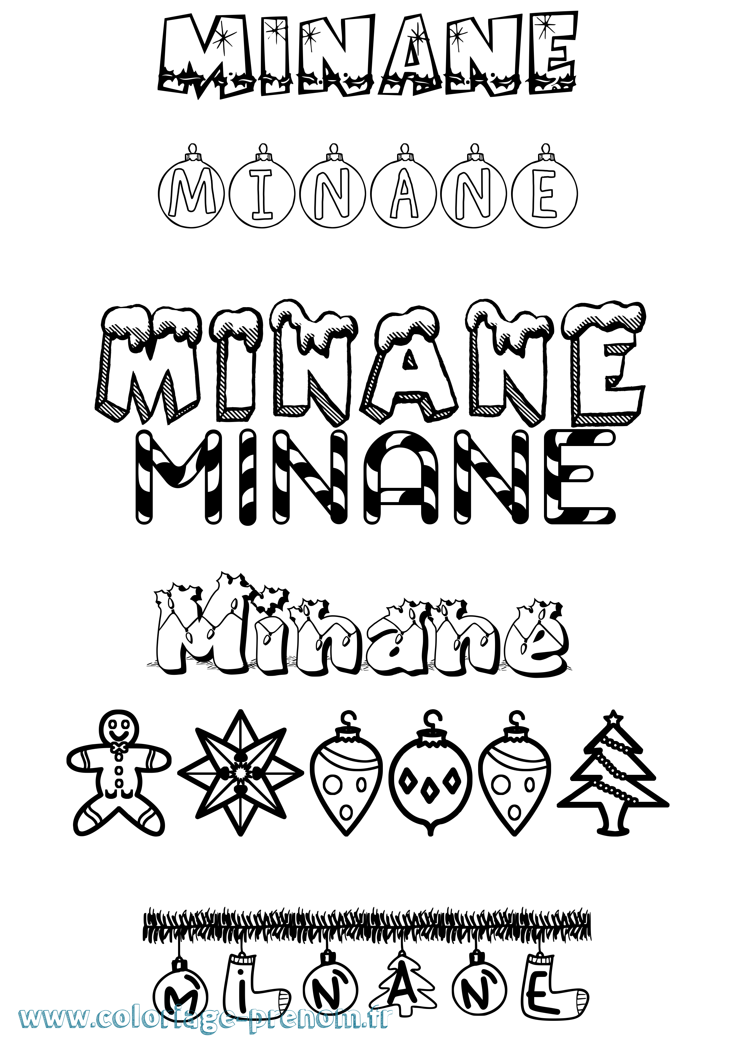 Coloriage prénom Minane Noël