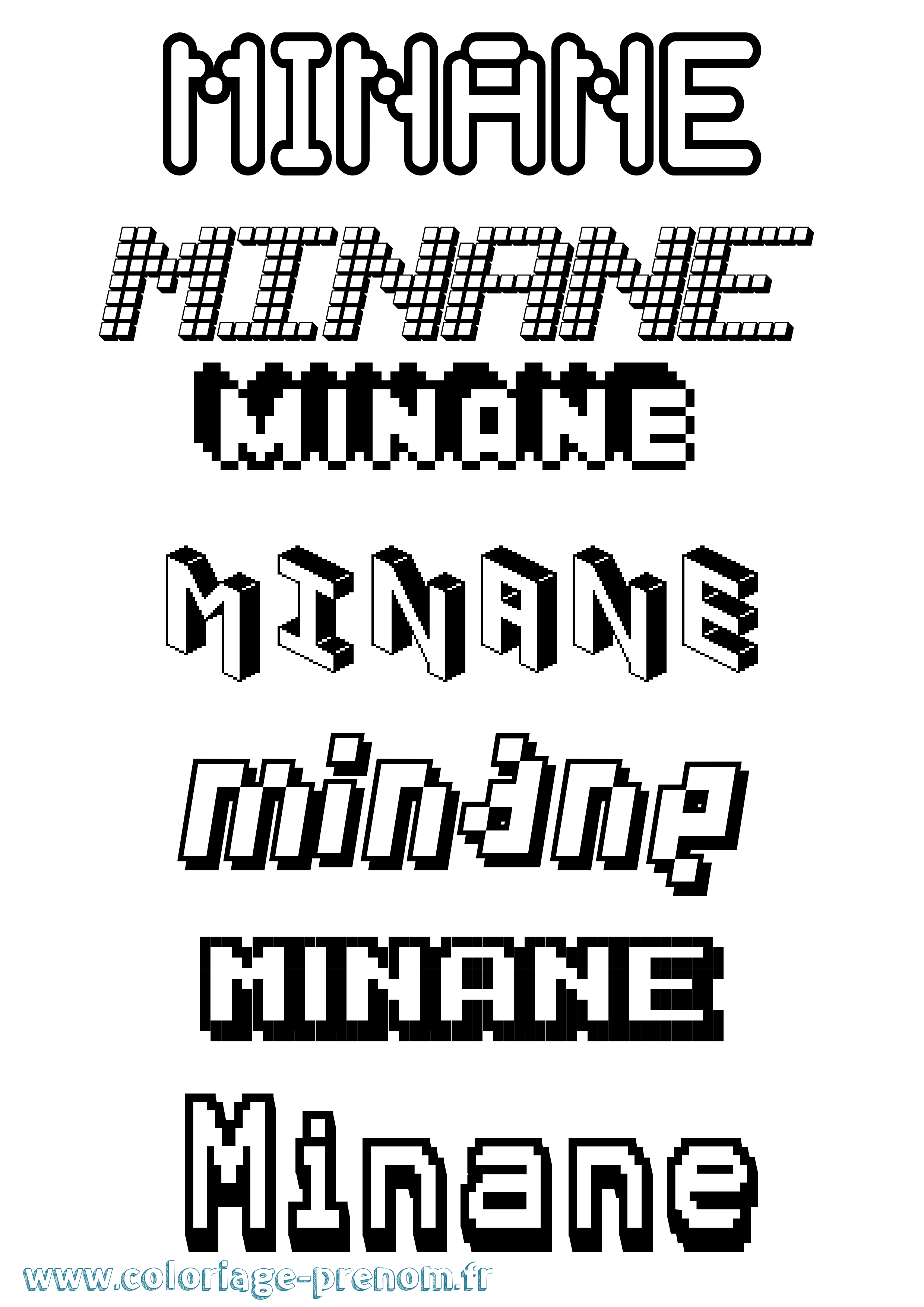 Coloriage prénom Minane Pixel