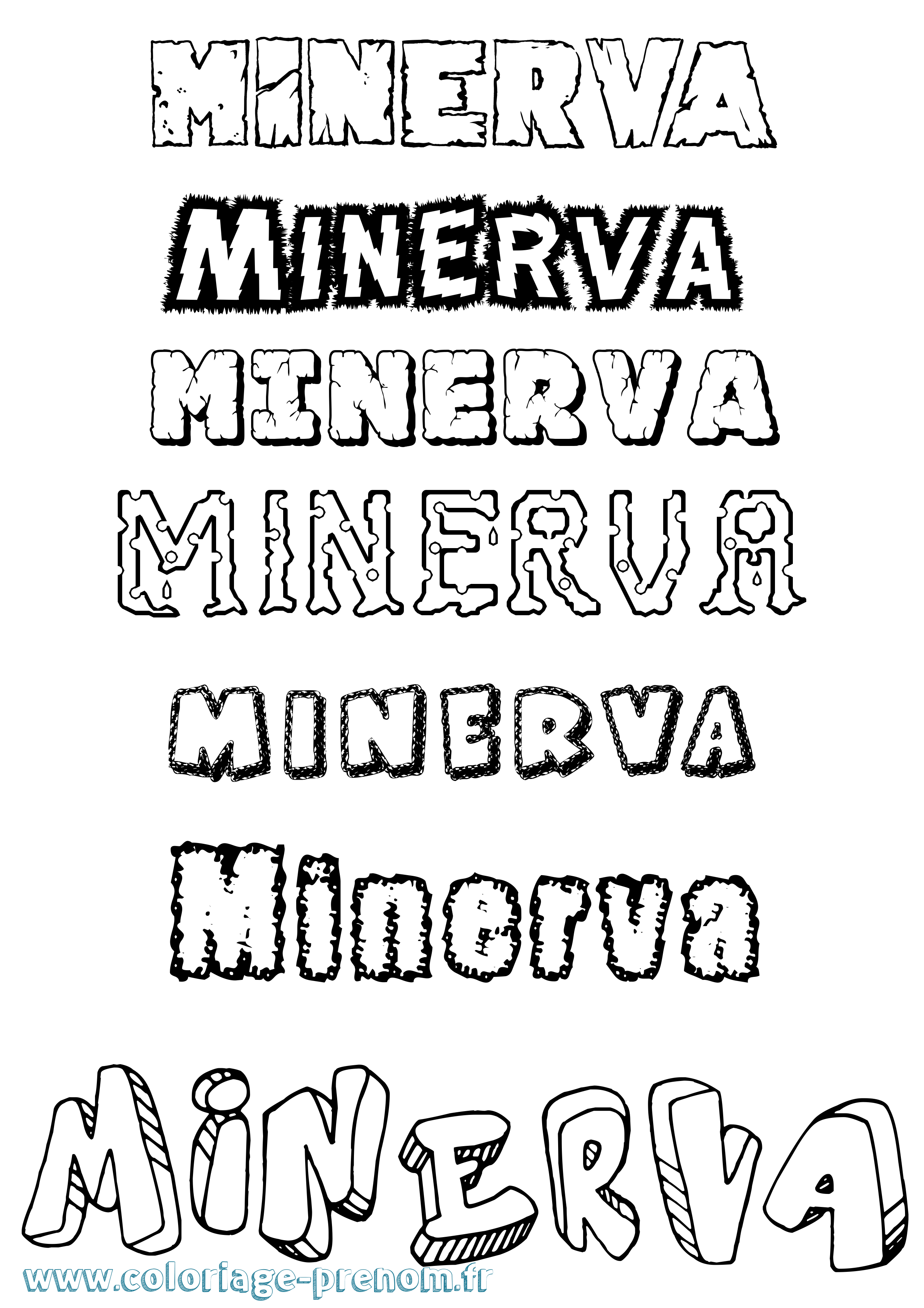 Coloriage prénom Minerva Destructuré