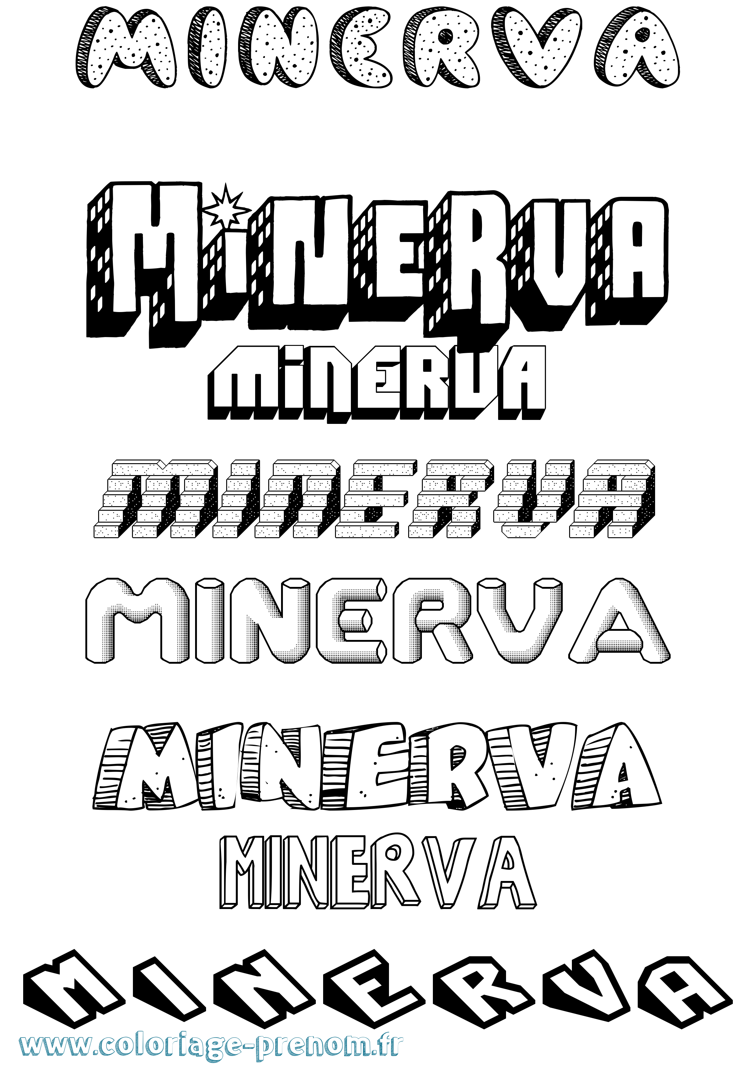 Coloriage prénom Minerva Effet 3D