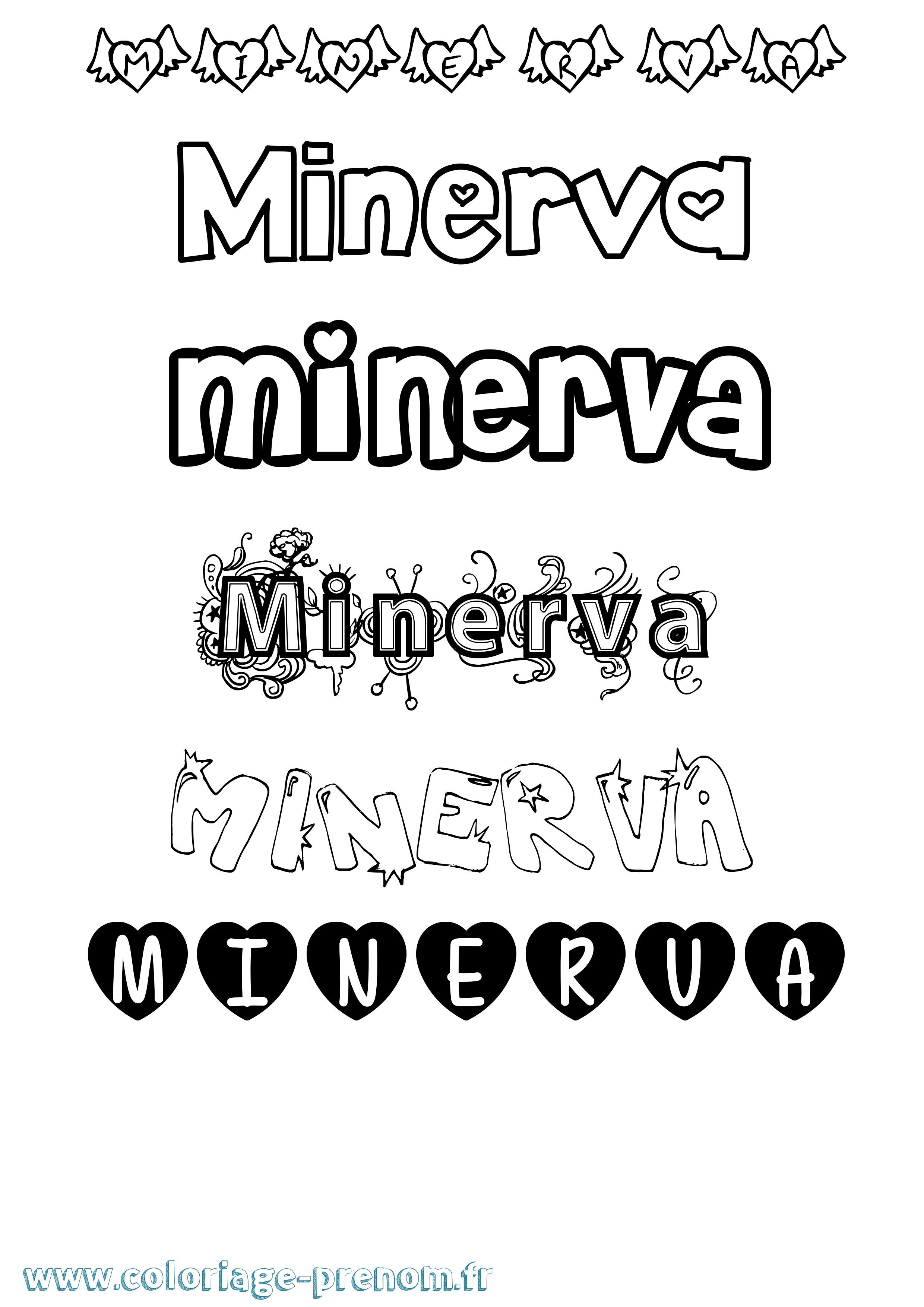 Coloriage prénom Minerva Girly