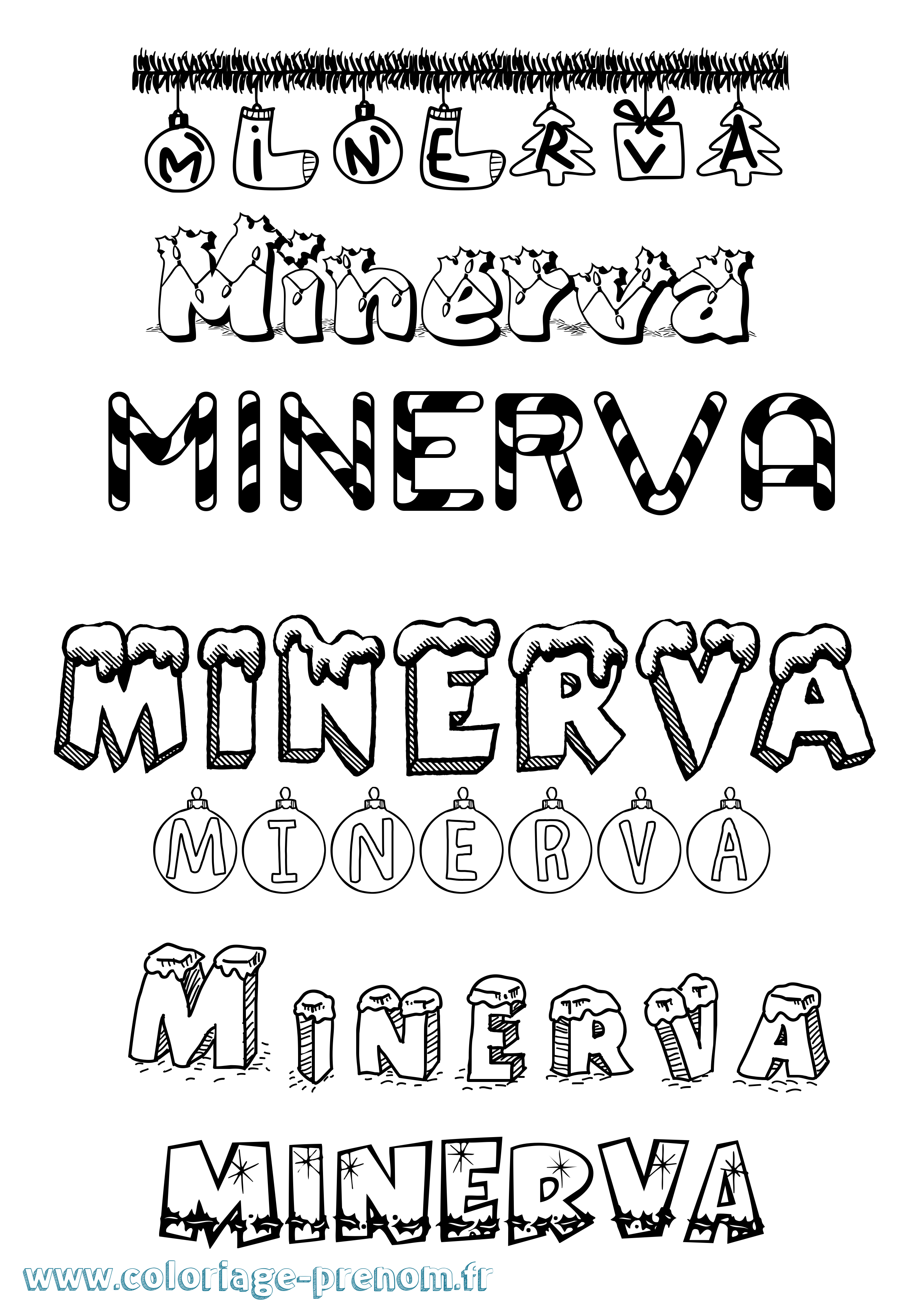 Coloriage prénom Minerva Noël